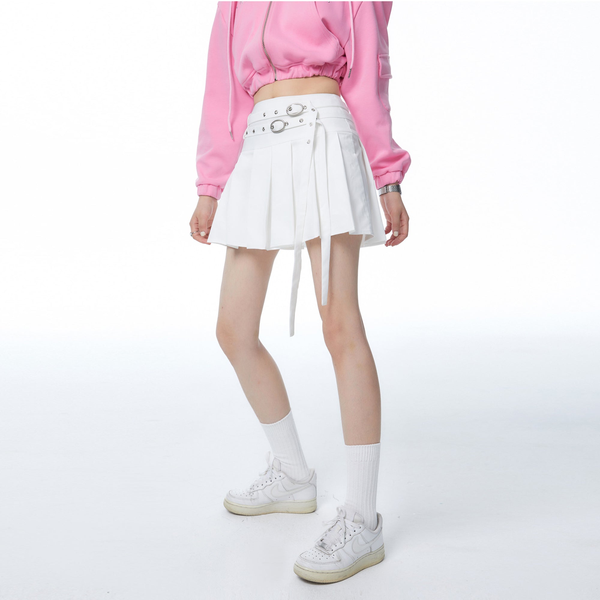WHYNOTDANCE Retro Double-Buckle Pleated Skort