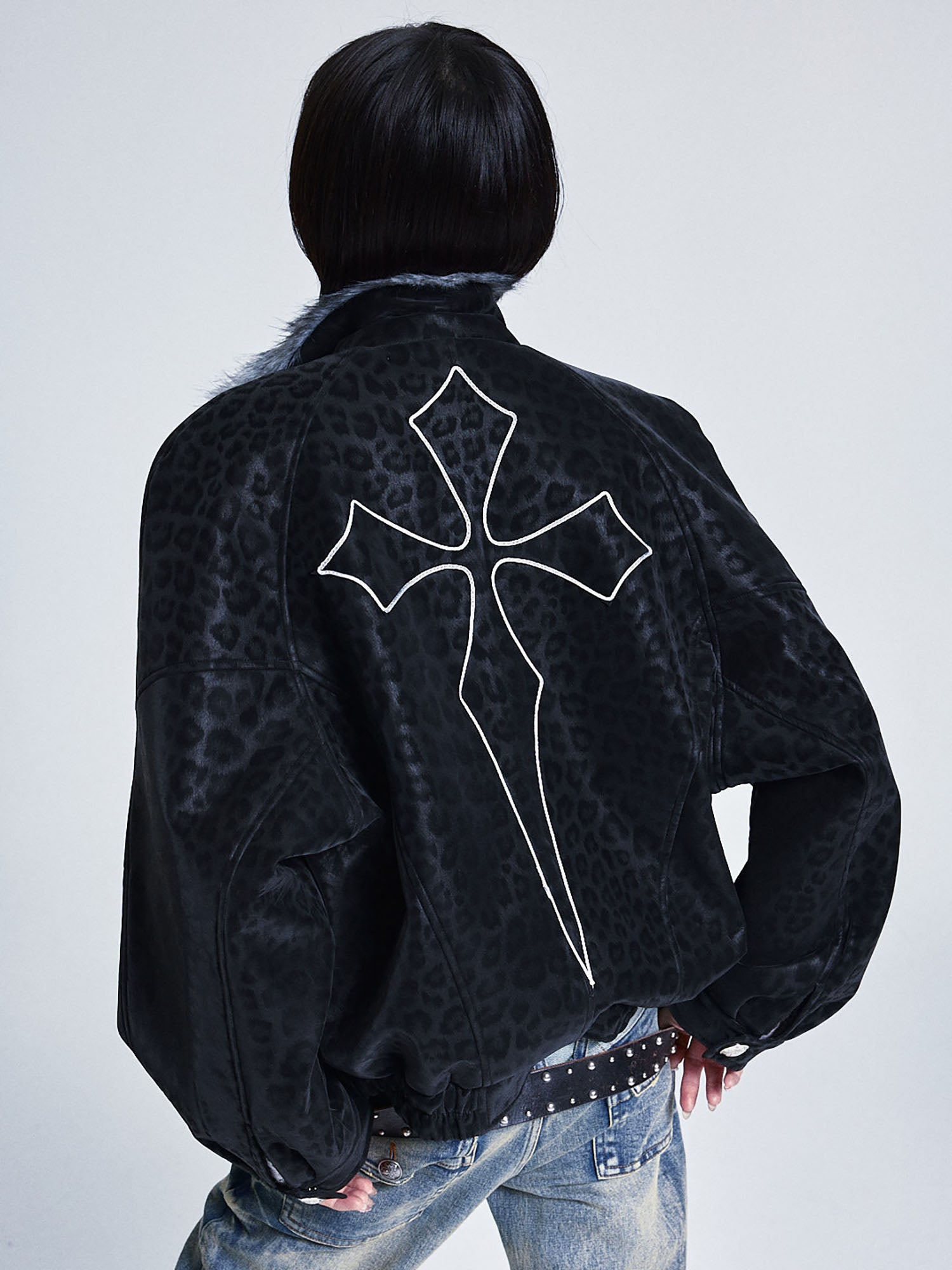 NONAME SPACE Retro Leopard Cross Patch Jacket