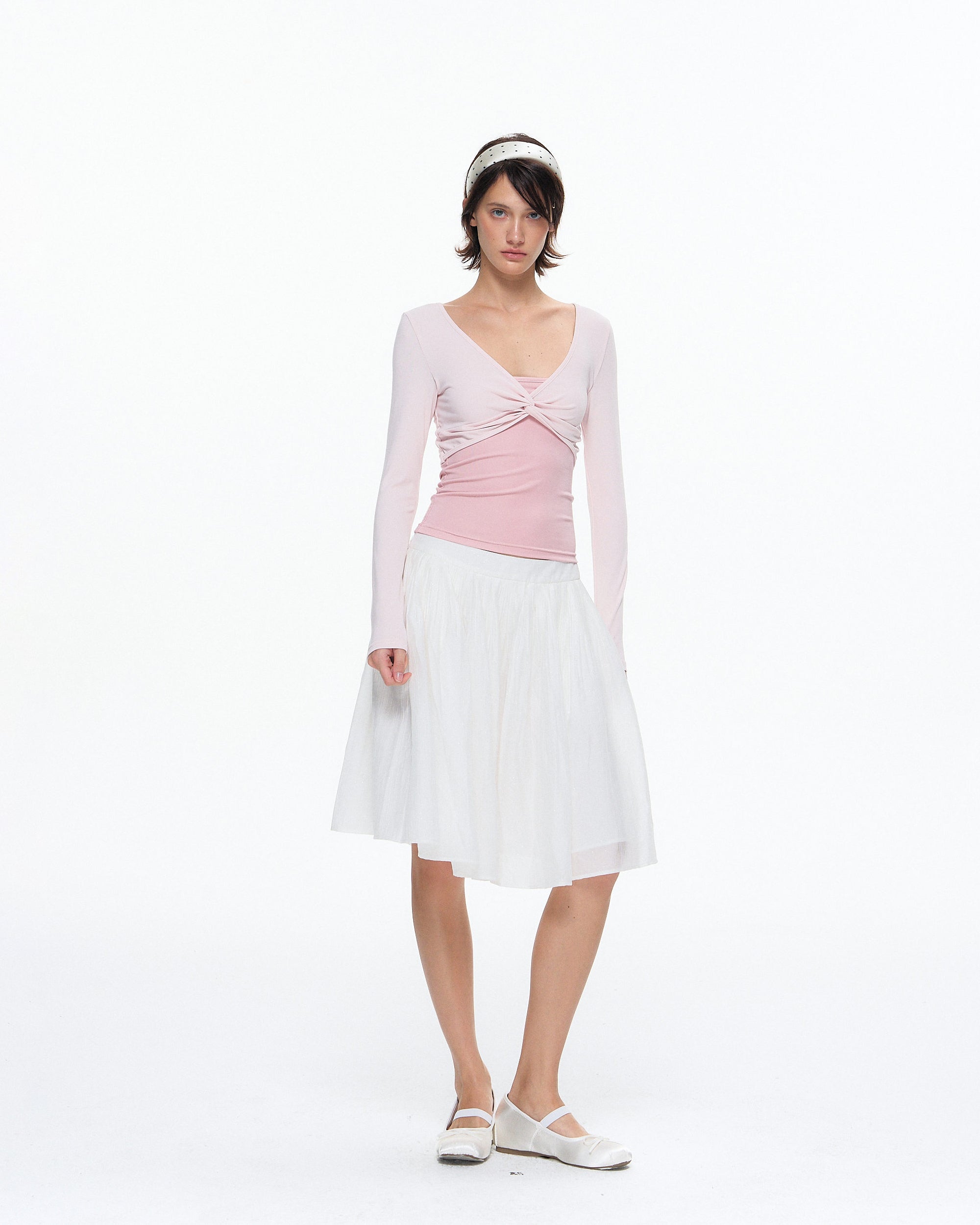10AMSOTIIIIIIRED Polka Dot Linen Puff Midi Skirt