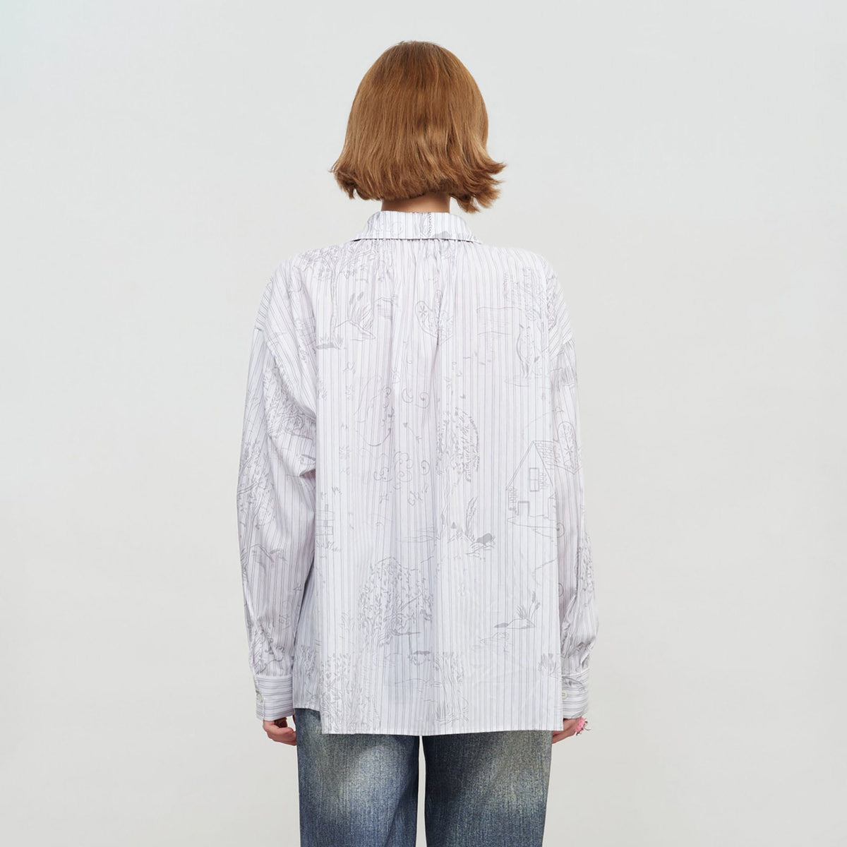 SOFITTE Pinstripe Sketch Full-Print Shirt with Tassel Ties