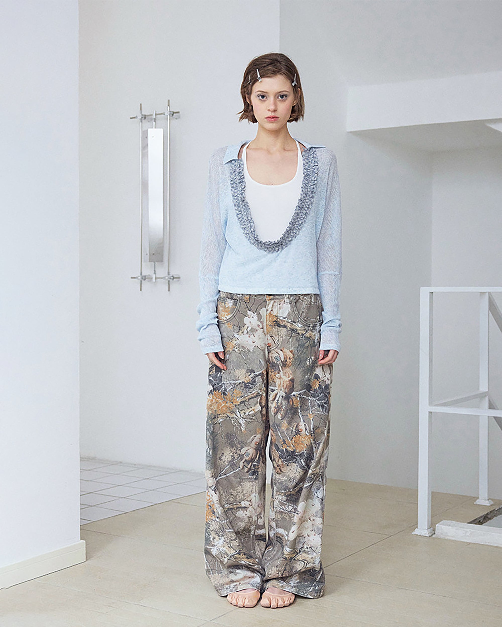 WII WIL Retro Teddy Print Camo Teddy Straight Jeans