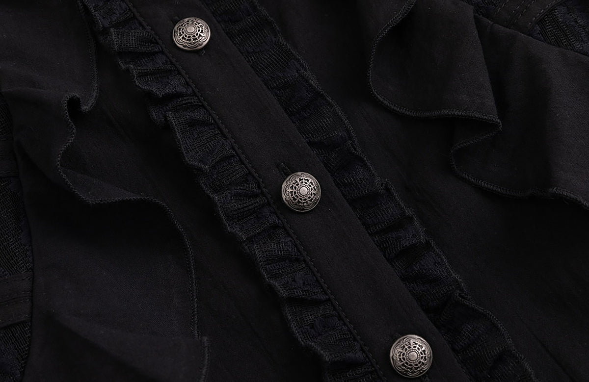CESTNOUS Lace Ruffle Cinched-Waist Chiffon Spliced Shirt