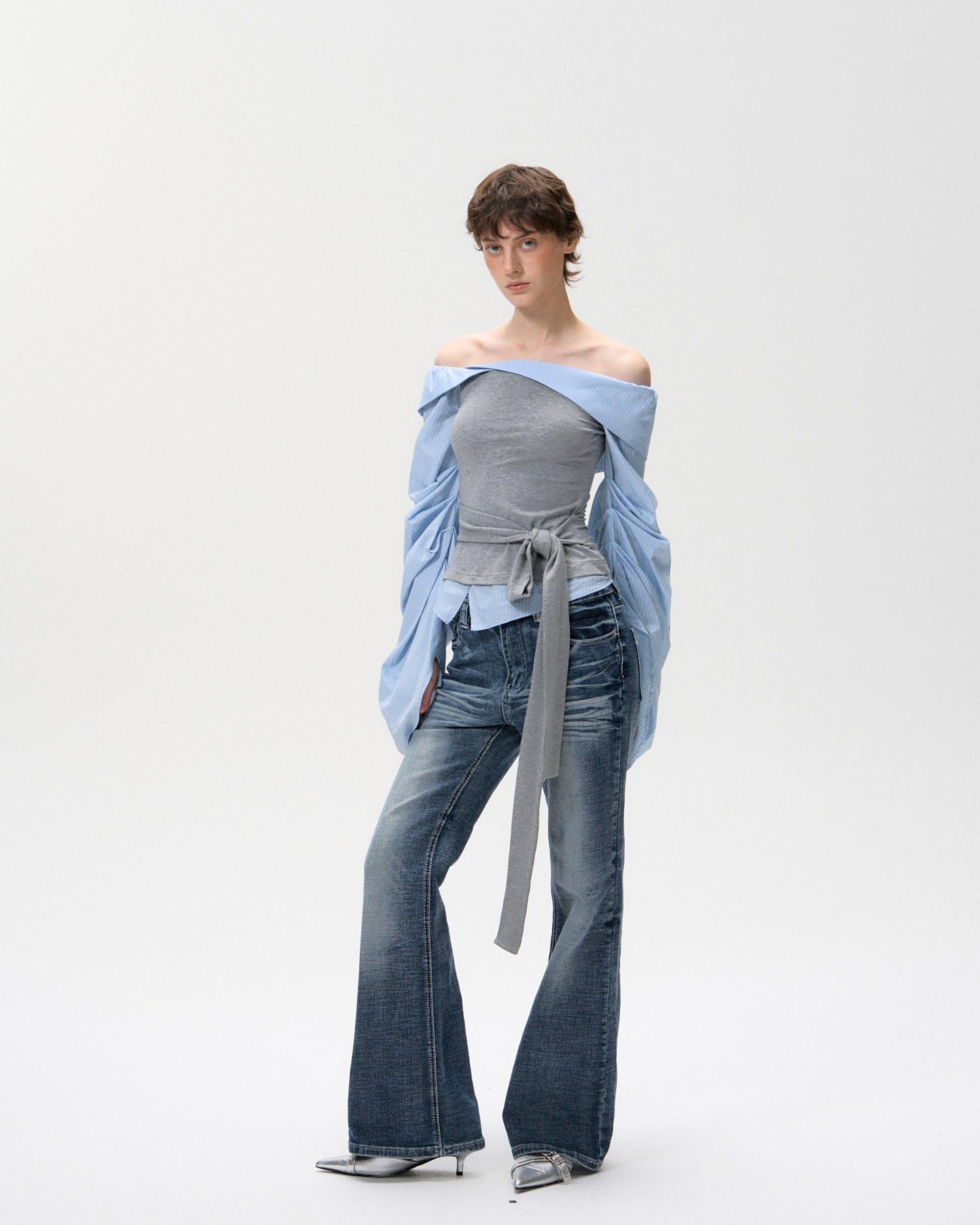 10AMSOTIIIIIIRED Retro Washed Whisker Flared Jeans