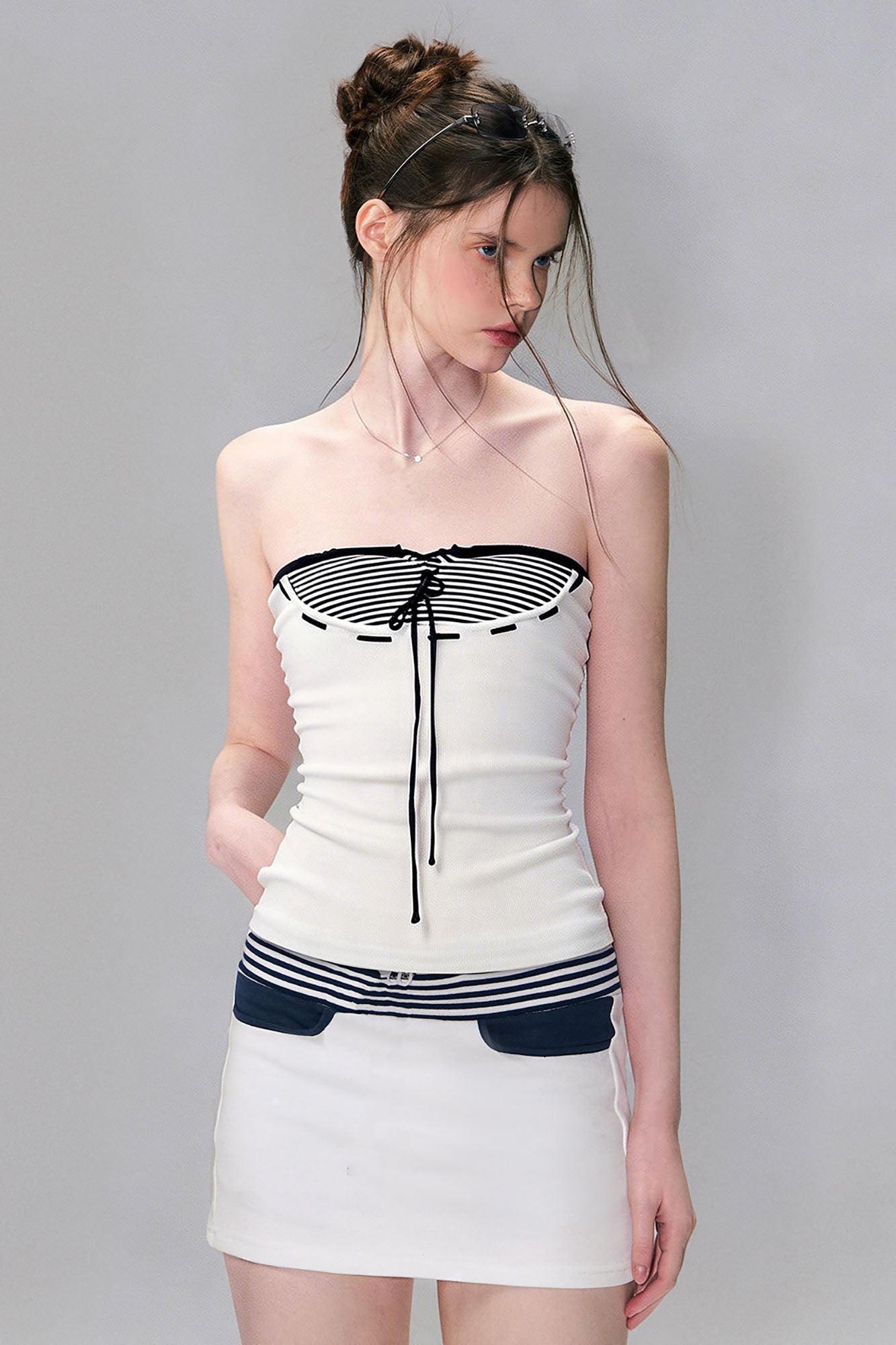 THE NEVERMORE Lace-Up Striped Corset Tube Top
