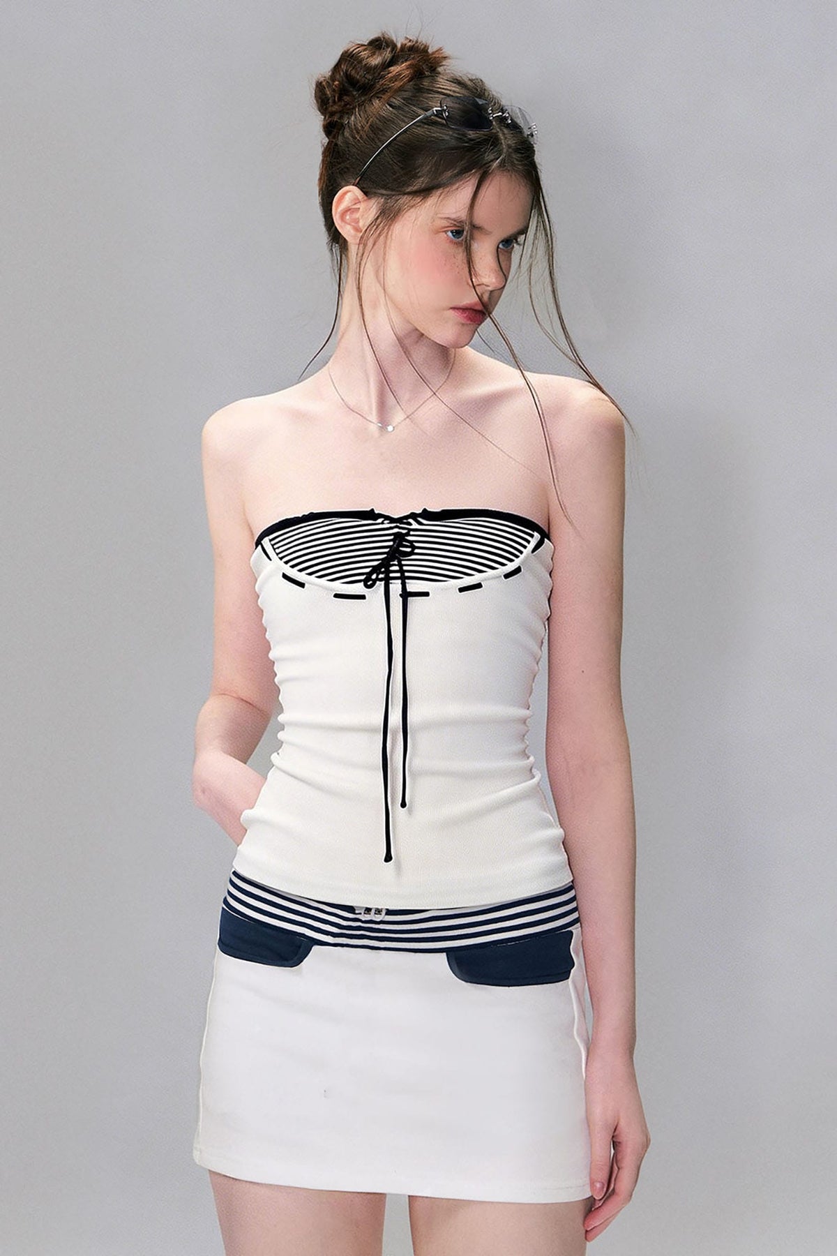 THE NEVERMORE Lace-Up Striped Corset Tube Top