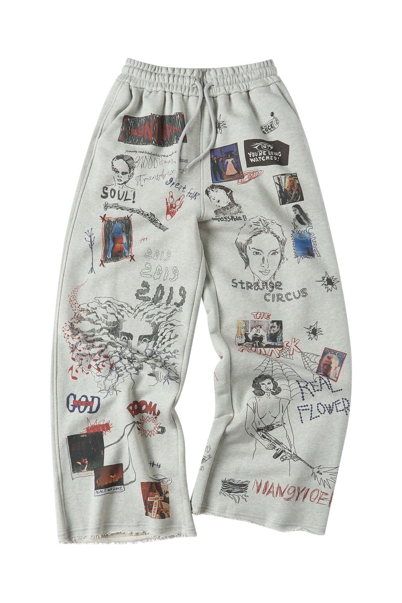 NIANJIUYIKOUER Collage Sketch Graphic Cotton Sweatpants