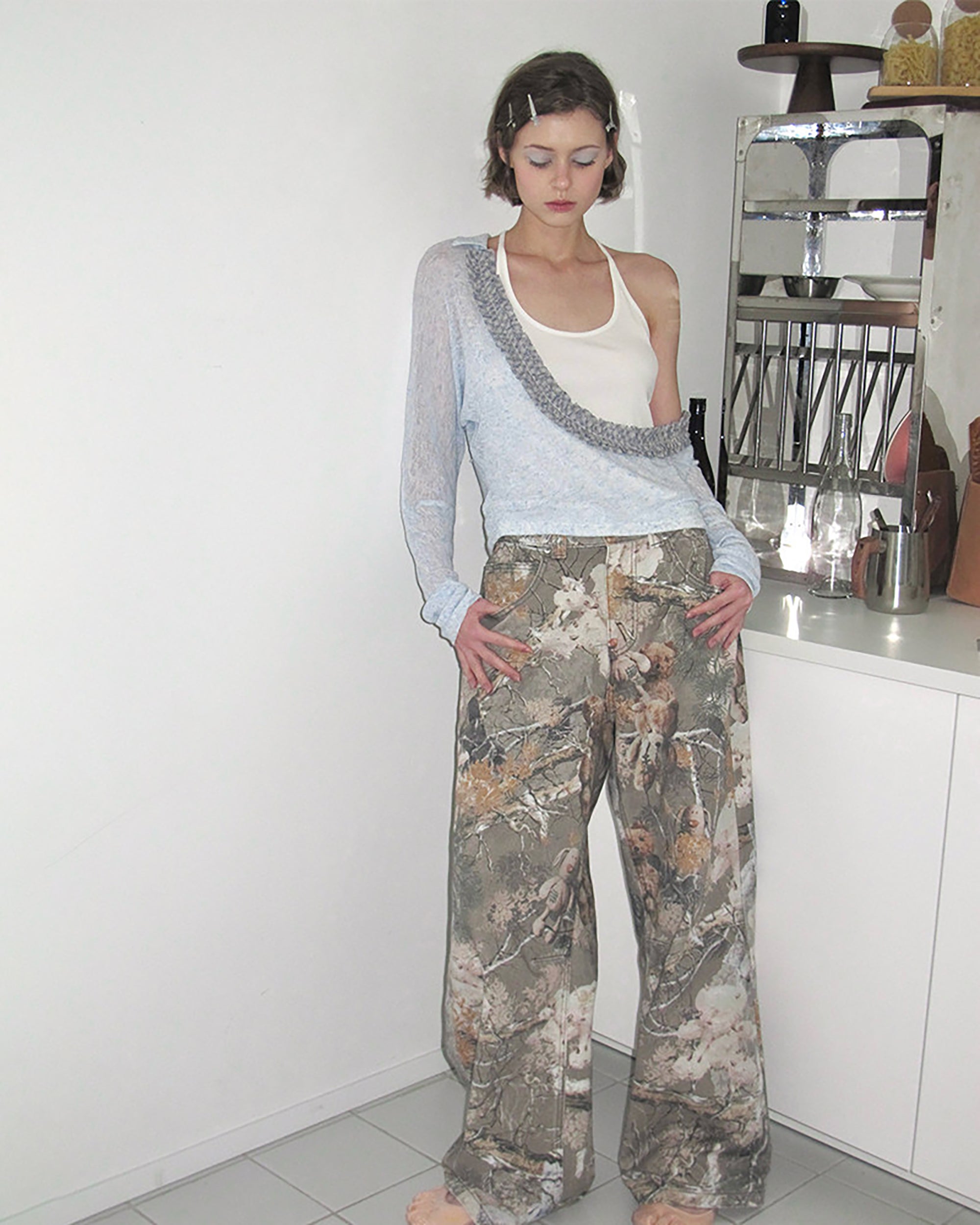 WII WIL Retro Teddy Print Camo Teddy Straight Jeans
