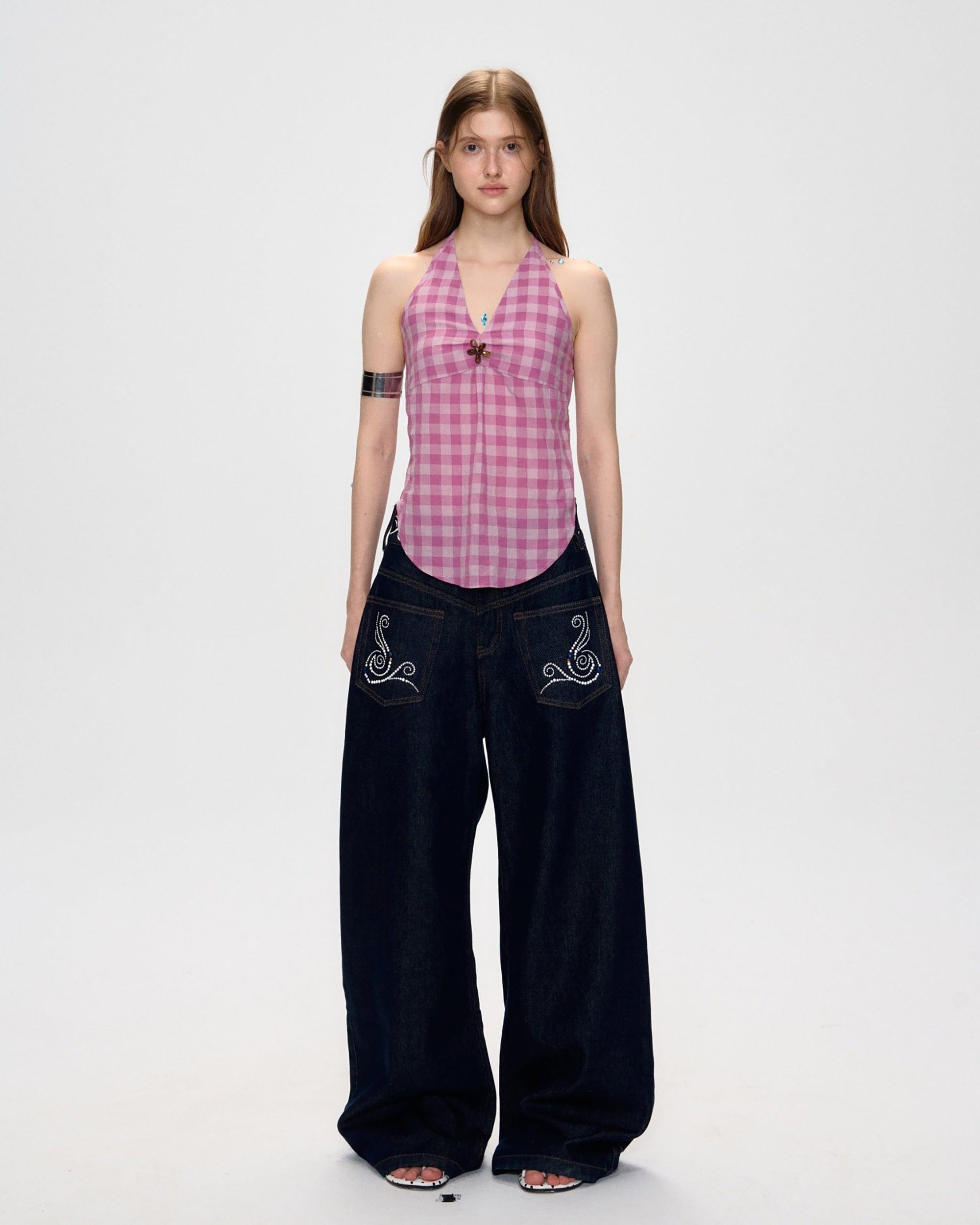 10AMSOTIIIIIIRED Wave Diamond Curved Wide-Leg Jeans