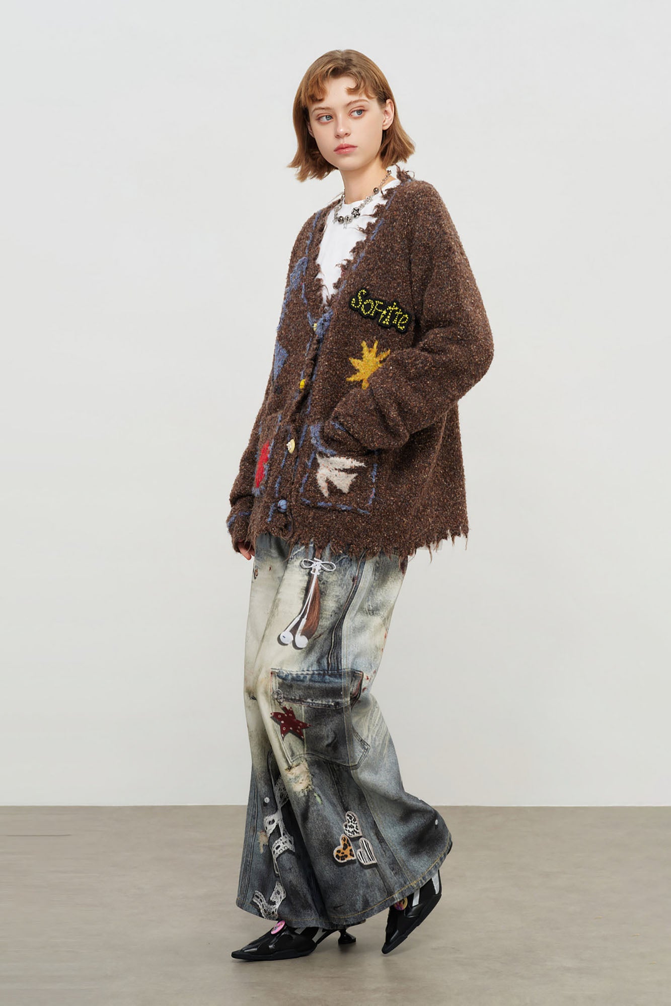 SOFITTE Leopard Waistband Trompe-L’Oeil Oversized Jeans