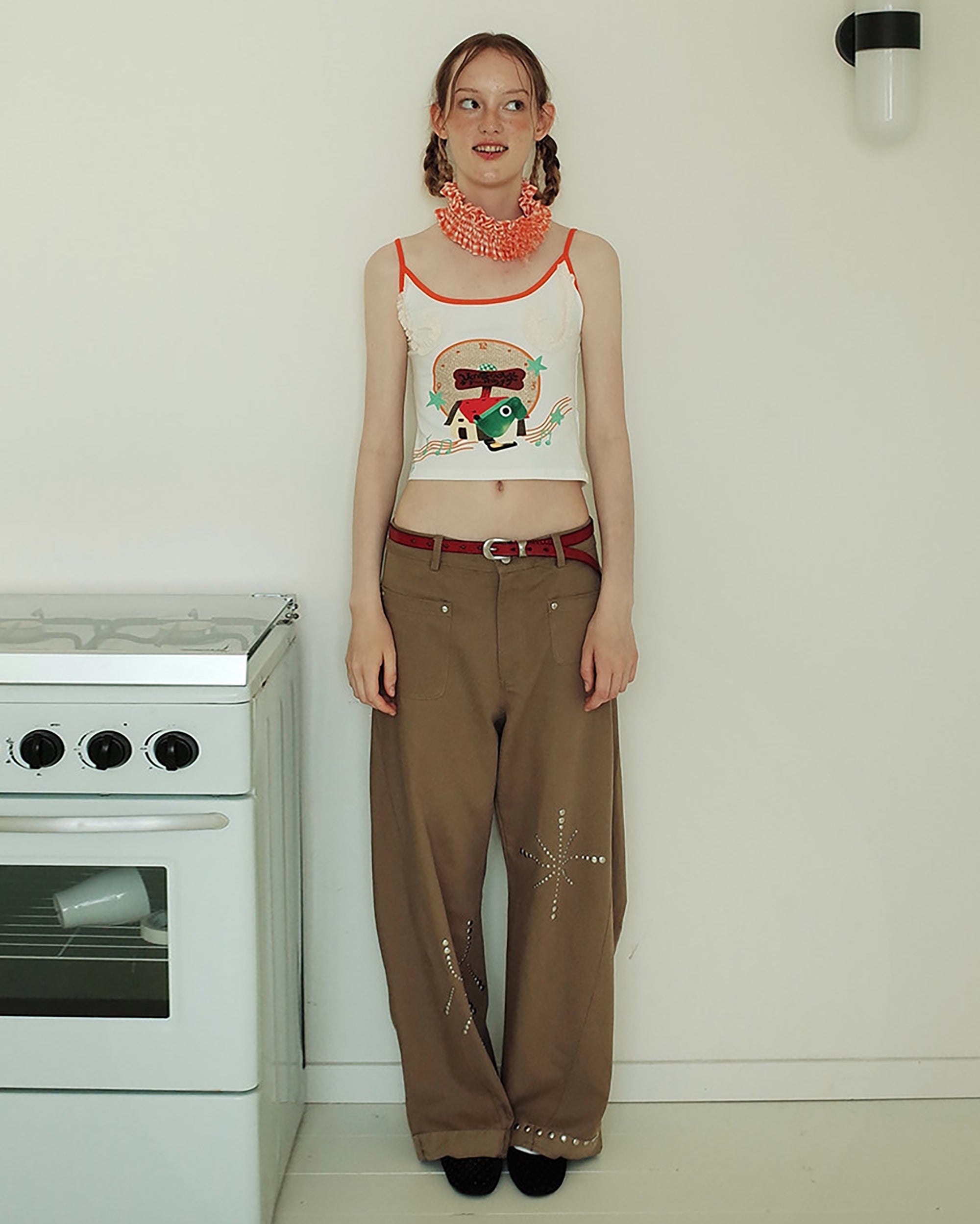 UNSOCIAL NIGHT Retro Rivet Low-Rise Barrel Pants