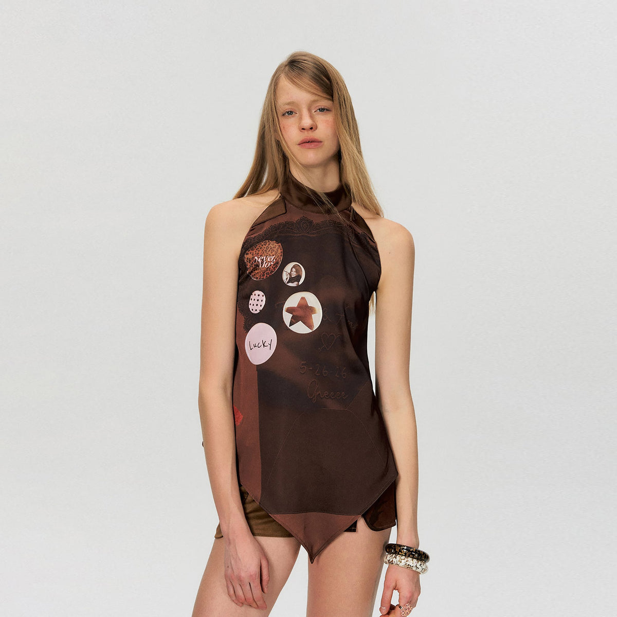 THE NEVERMORE Asym Hem Flip-Collar Graphics Sleeveless Top