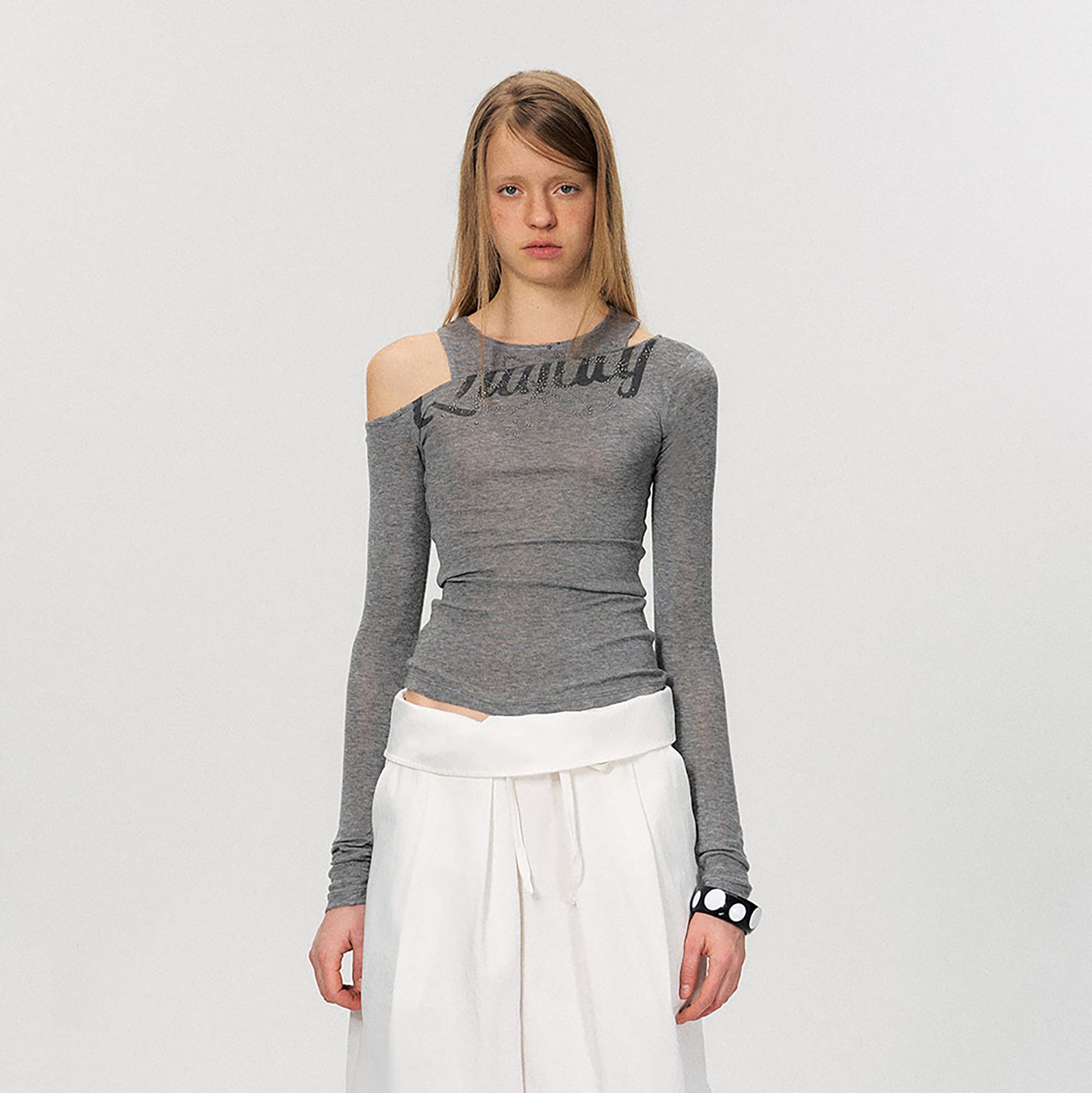 THE NEVERMORE Asym Neck Diamond Sheer Long-Sleeve Tee