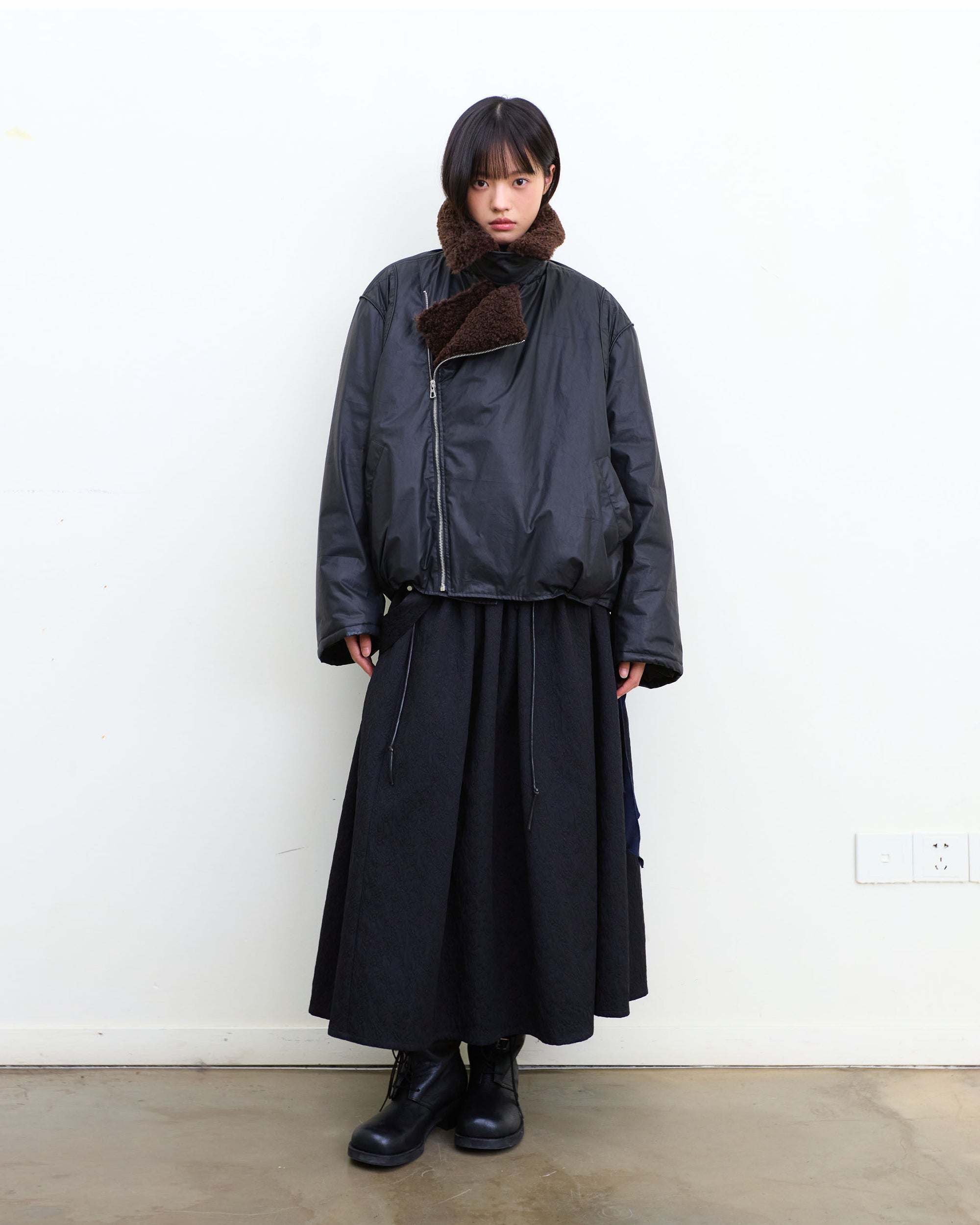 NEVERSEEZ Diagonal Strap Jacquard Umbrella Skirt