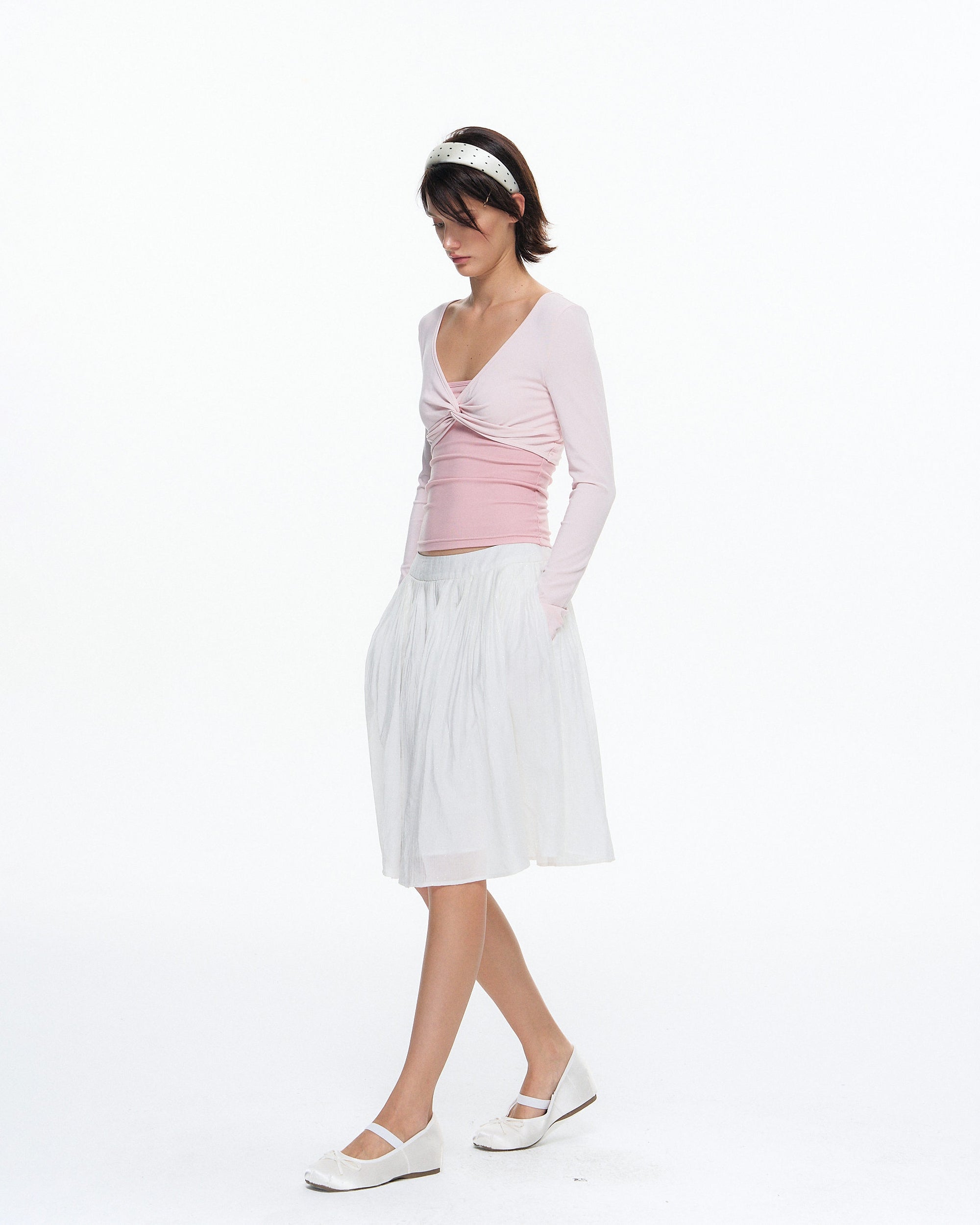 10AMSOTIIIIIIRED Polka Dot Linen Puff Midi Skirt