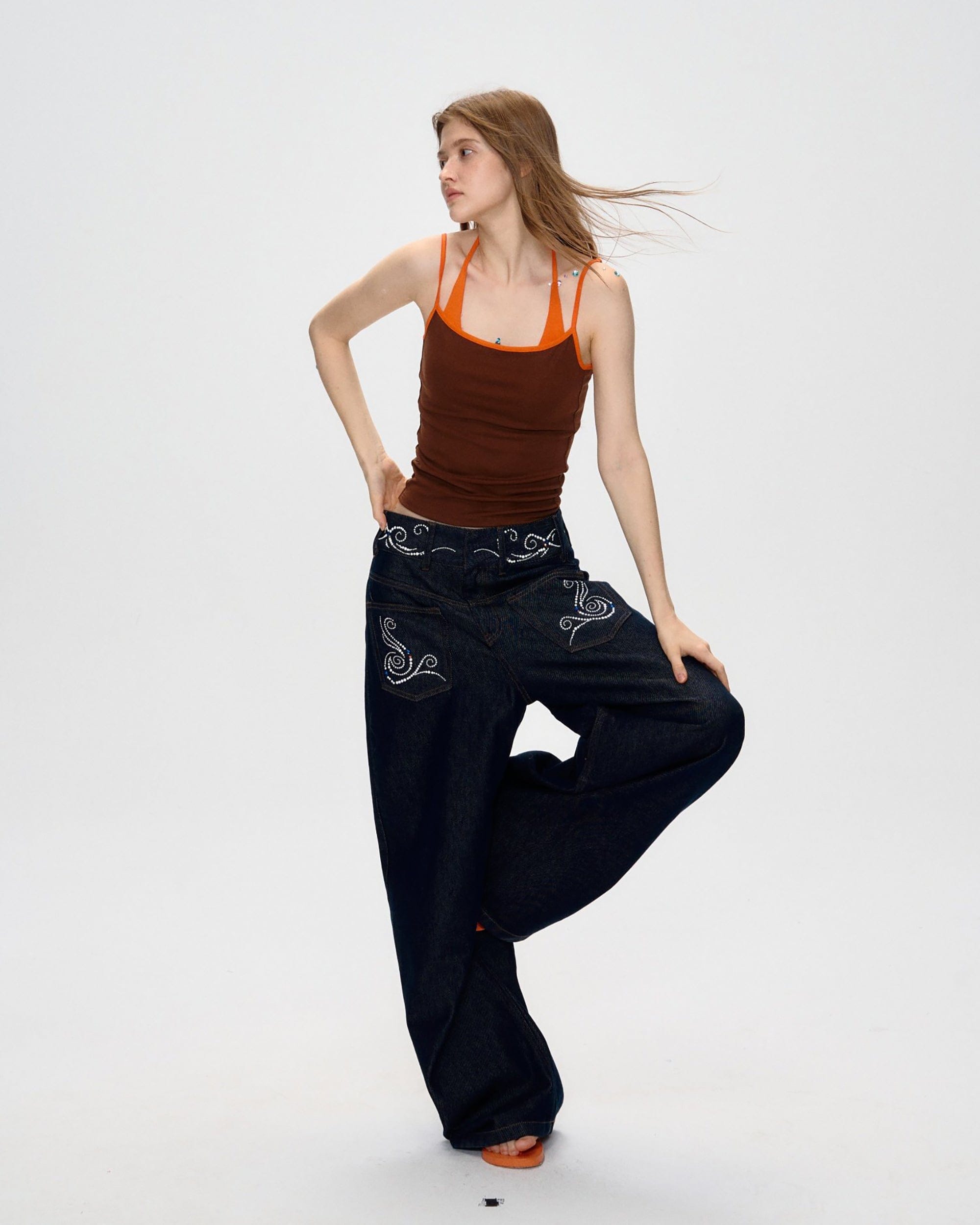 10AMSOTIIIIIIRED Wave Diamond Curved Wide-Leg Jeans