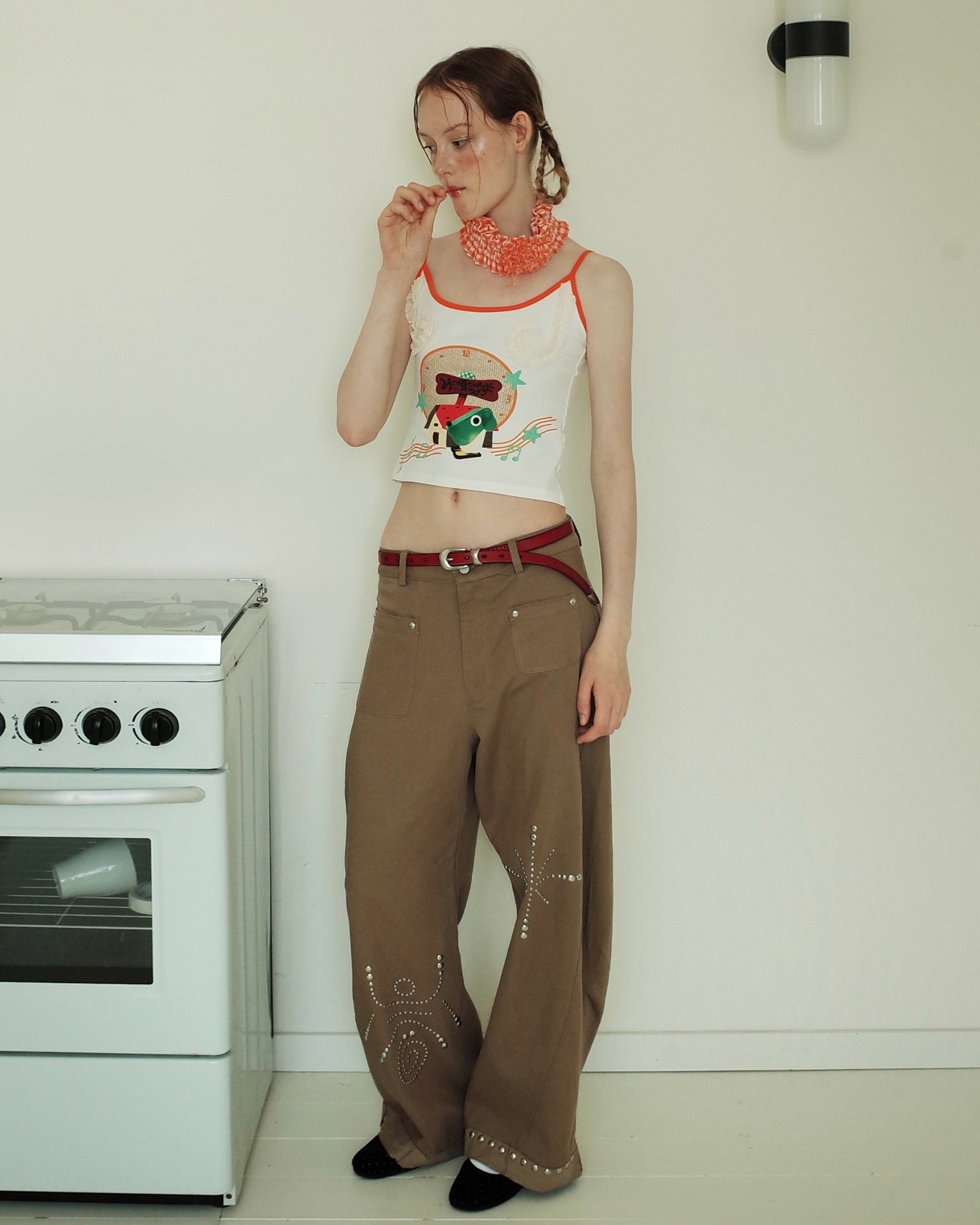 UNSOCIAL NIGHT Retro Rivet Low-Rise Barrel Pants