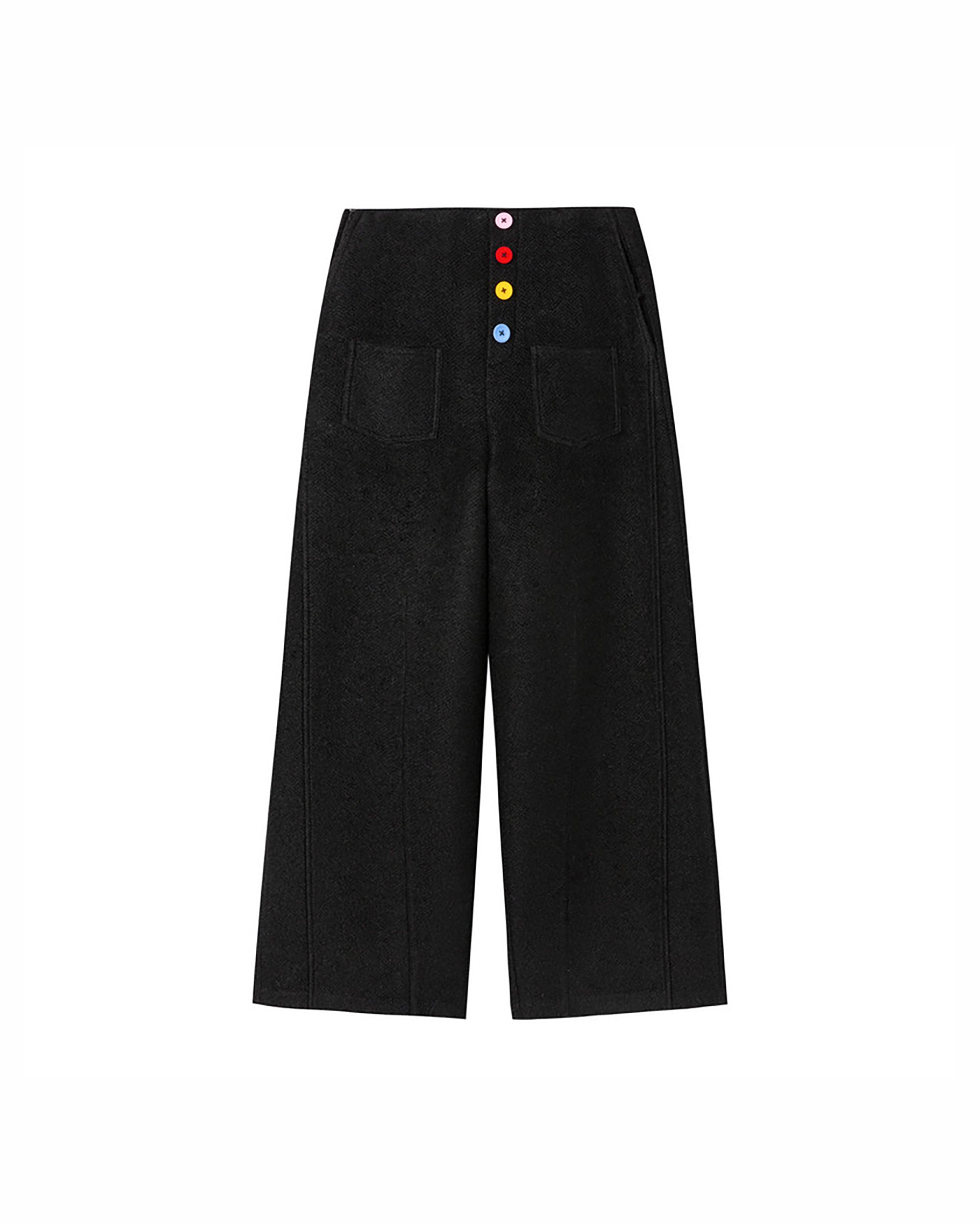 SOFITTE Wool-Blend Color Button Wide-Leg Pants