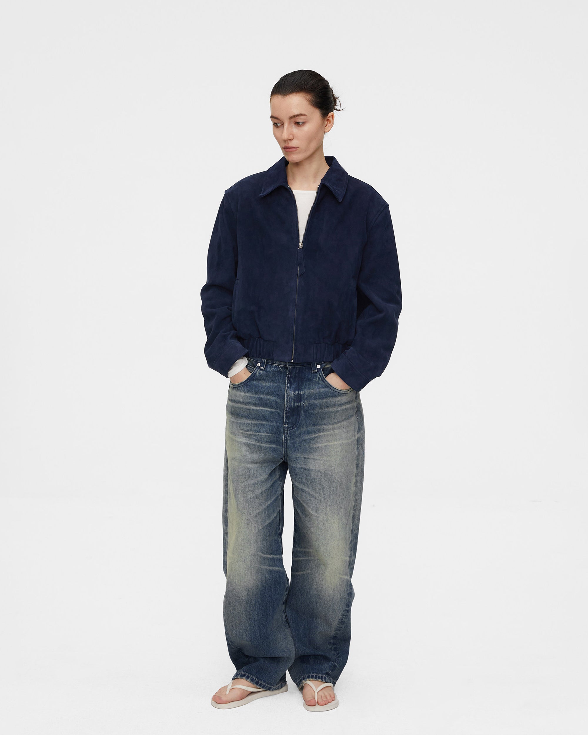 COMMAND N Washed Double Whisker Low-Rise Straight Jeans