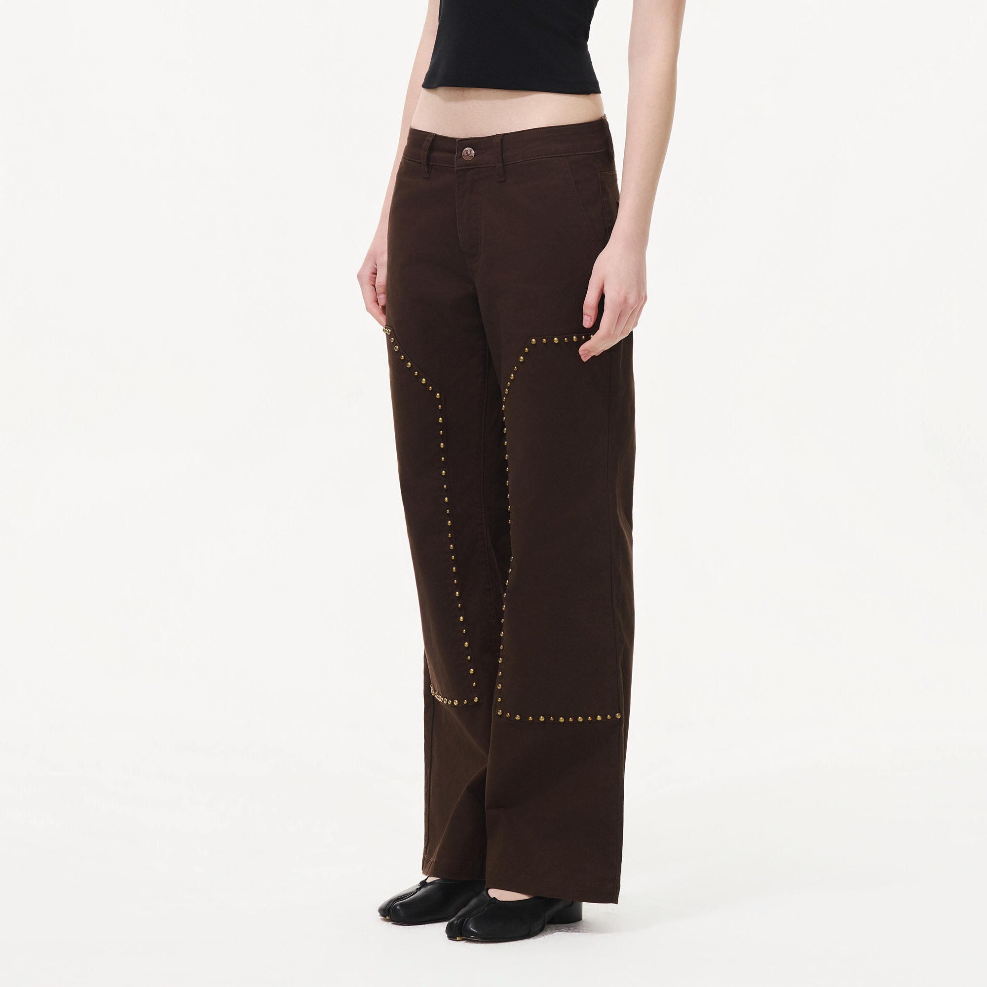 ARTIFICIAL WORLD Studded Double-Knee Straight-Leg Pants
