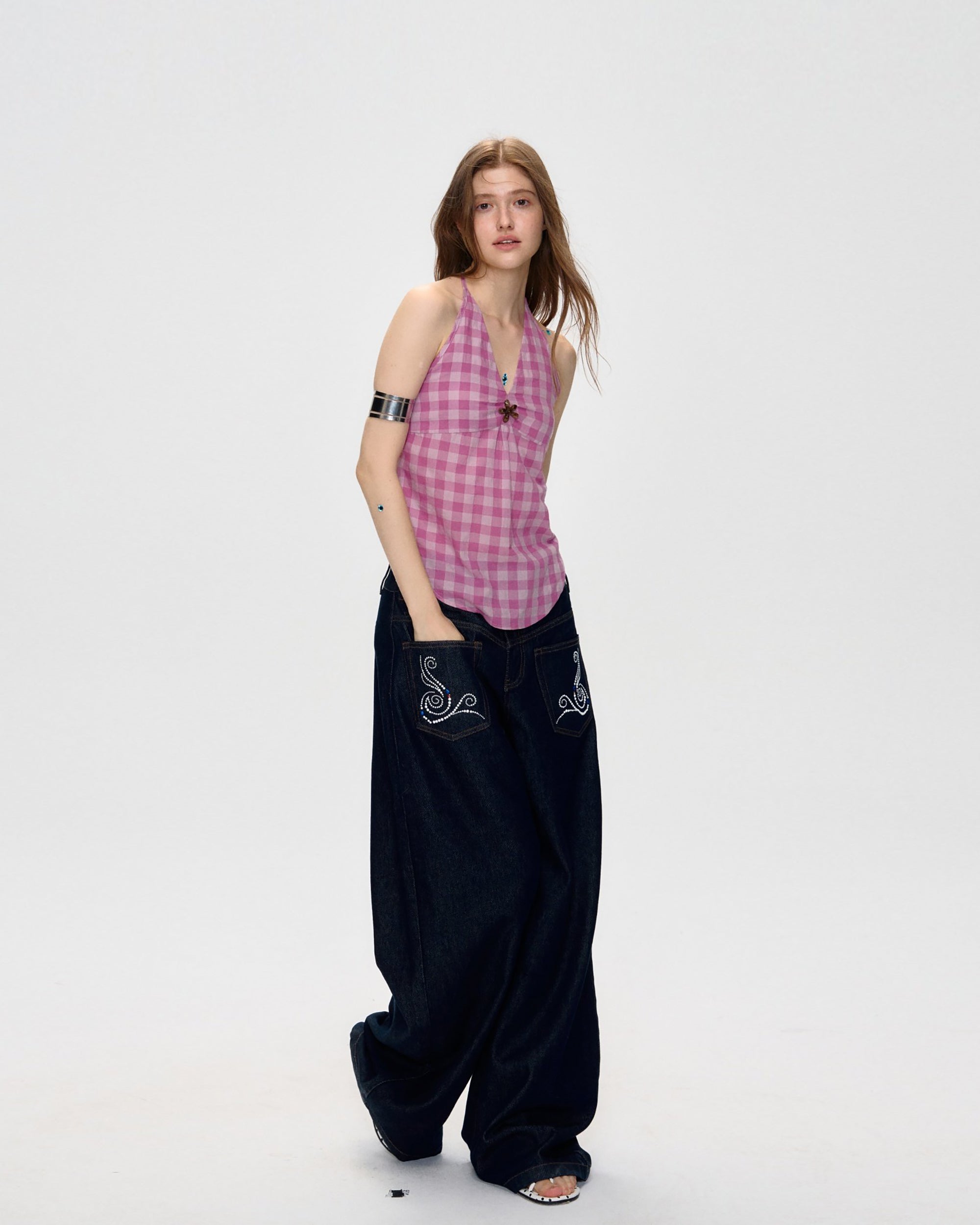 10AMSOTIIIIIIRED Wave Diamond Curved Wide-Leg Jeans