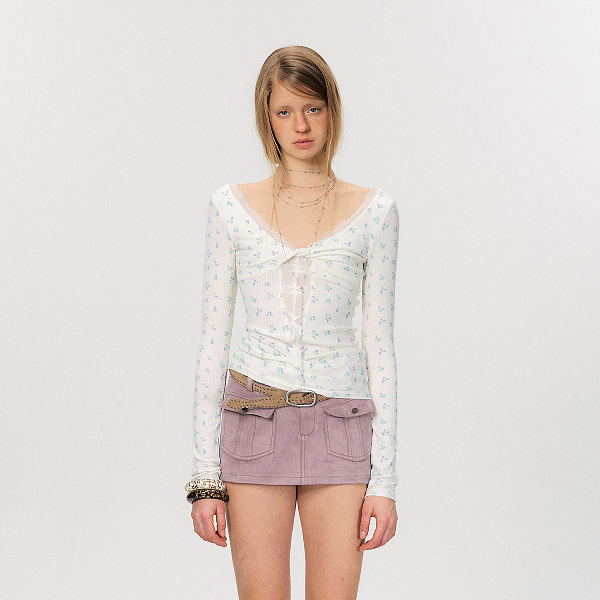 THE NEVERMORE Lace-Inset Deep V Twist Top