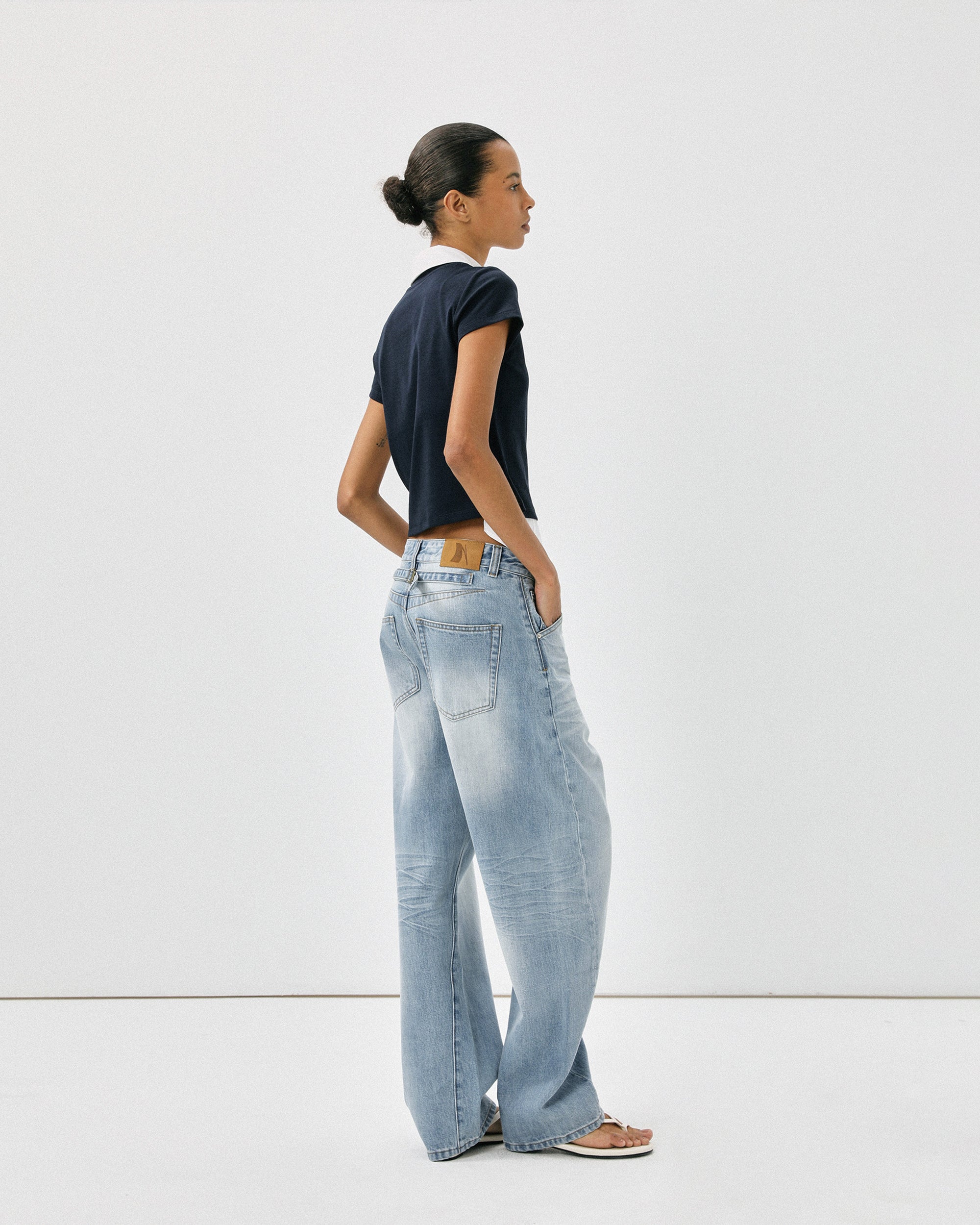 COMMAND N Light Wash Paris-Buckle Tapered Jeans