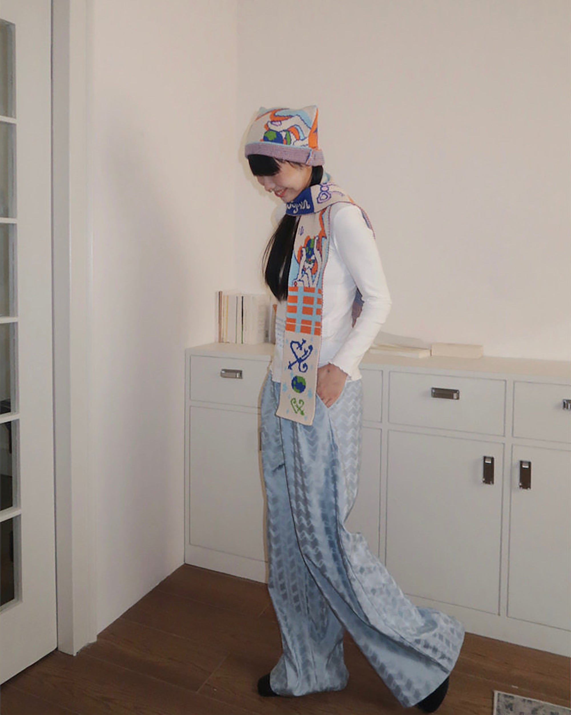 UNSOCIAL NIGHT x OLIWA Playful Graphic Knit Cat-Ear Hat