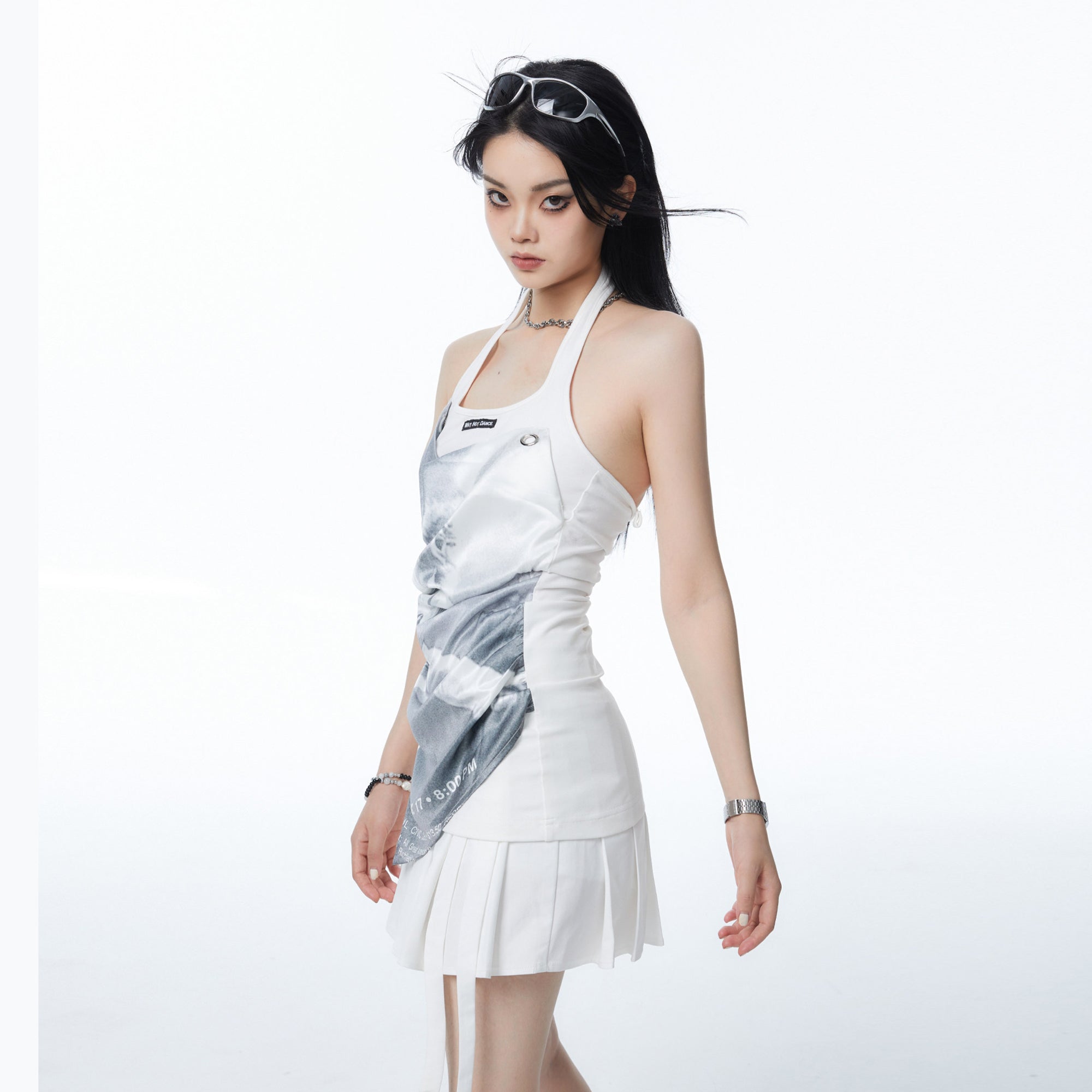 WHYNOTDANCE Layered Asymmetrical Halter Mini Dress