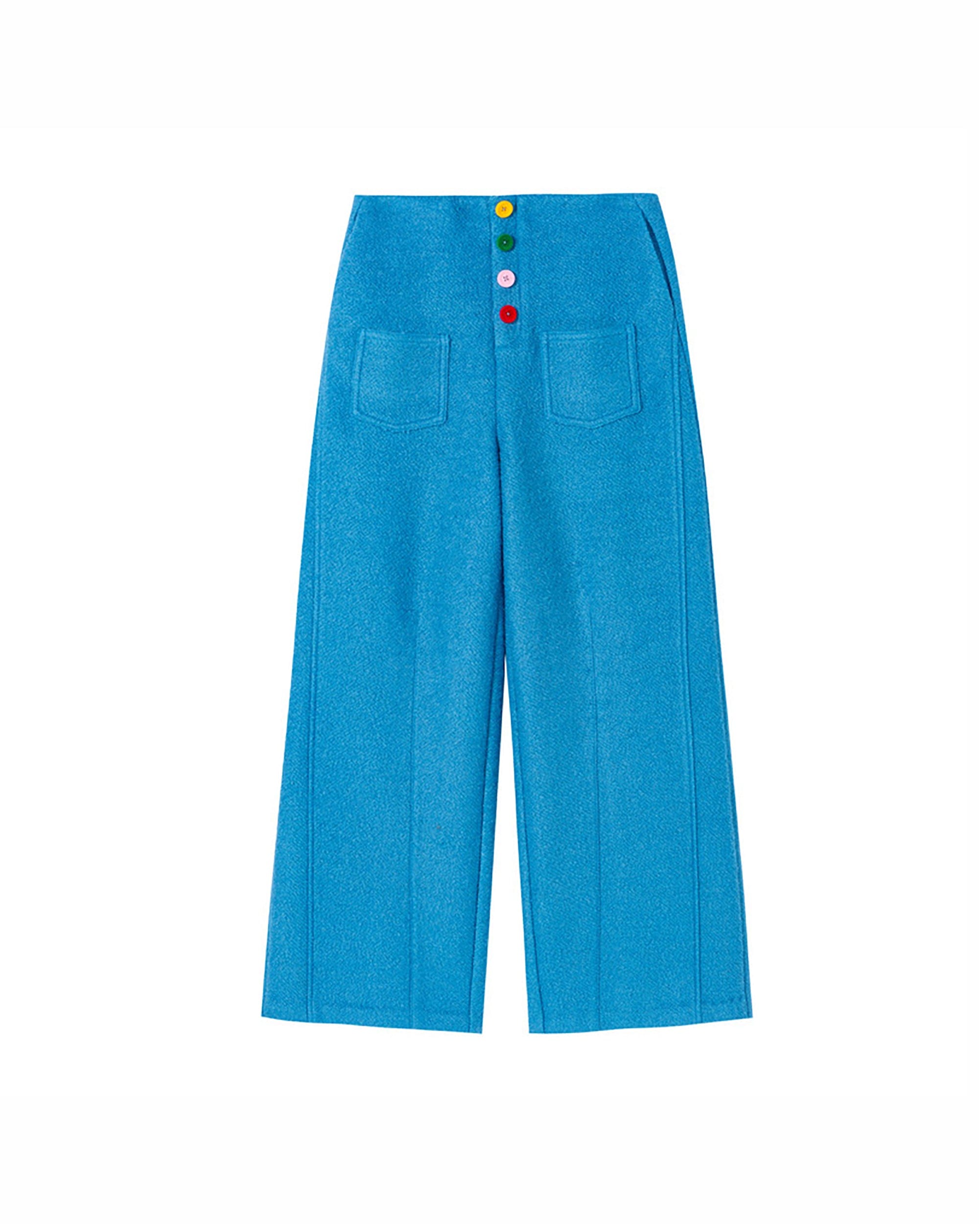 SOFITTE Wool-Blend Color Button Wide-Leg Pants