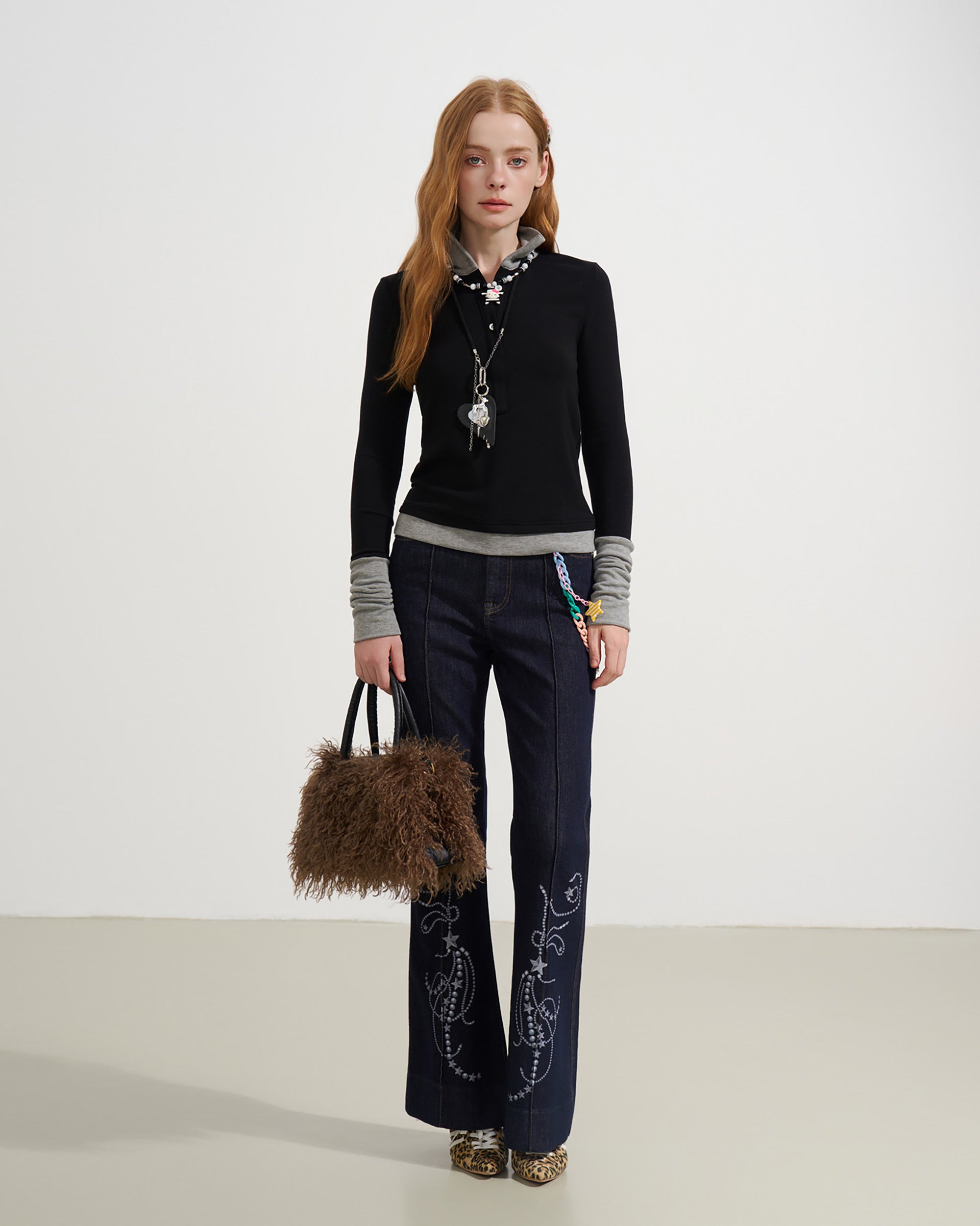 SOFITTE Retro Star Embellished Graphics Flared Jeans