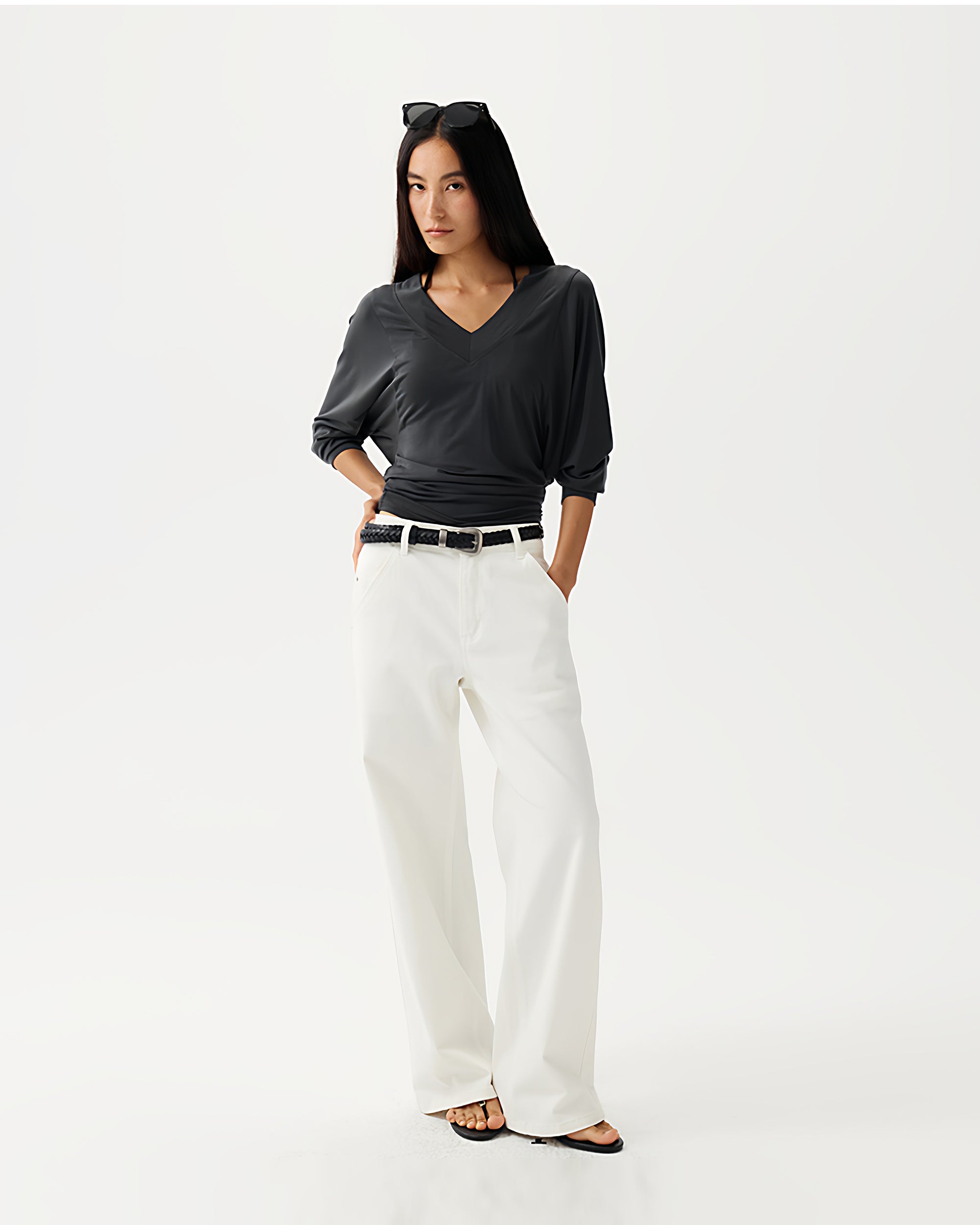 PCLA Draped Batwing Sleeve V-Neck Tee