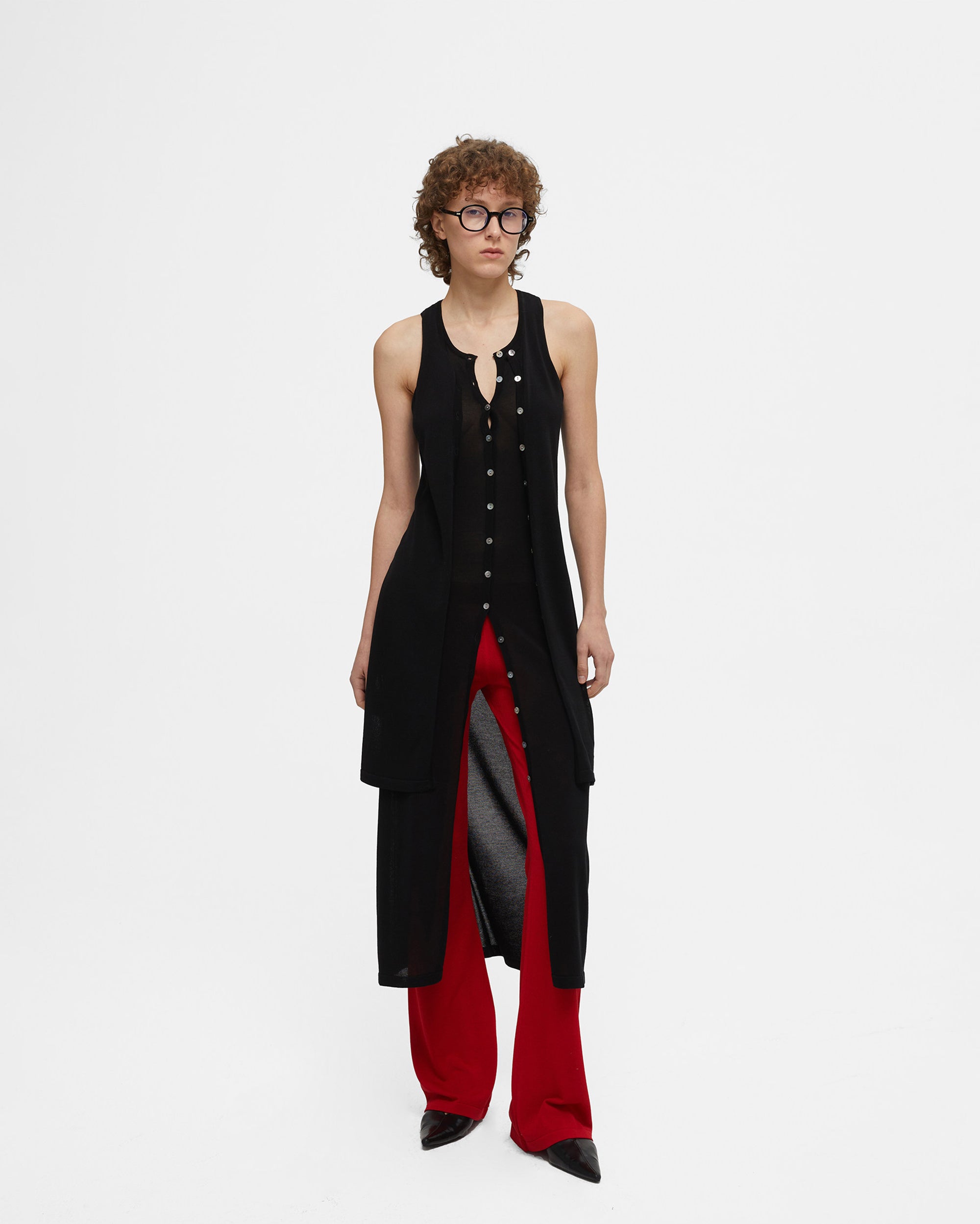 COMMAND N Shell-Button Layered Knit Midi Dress
