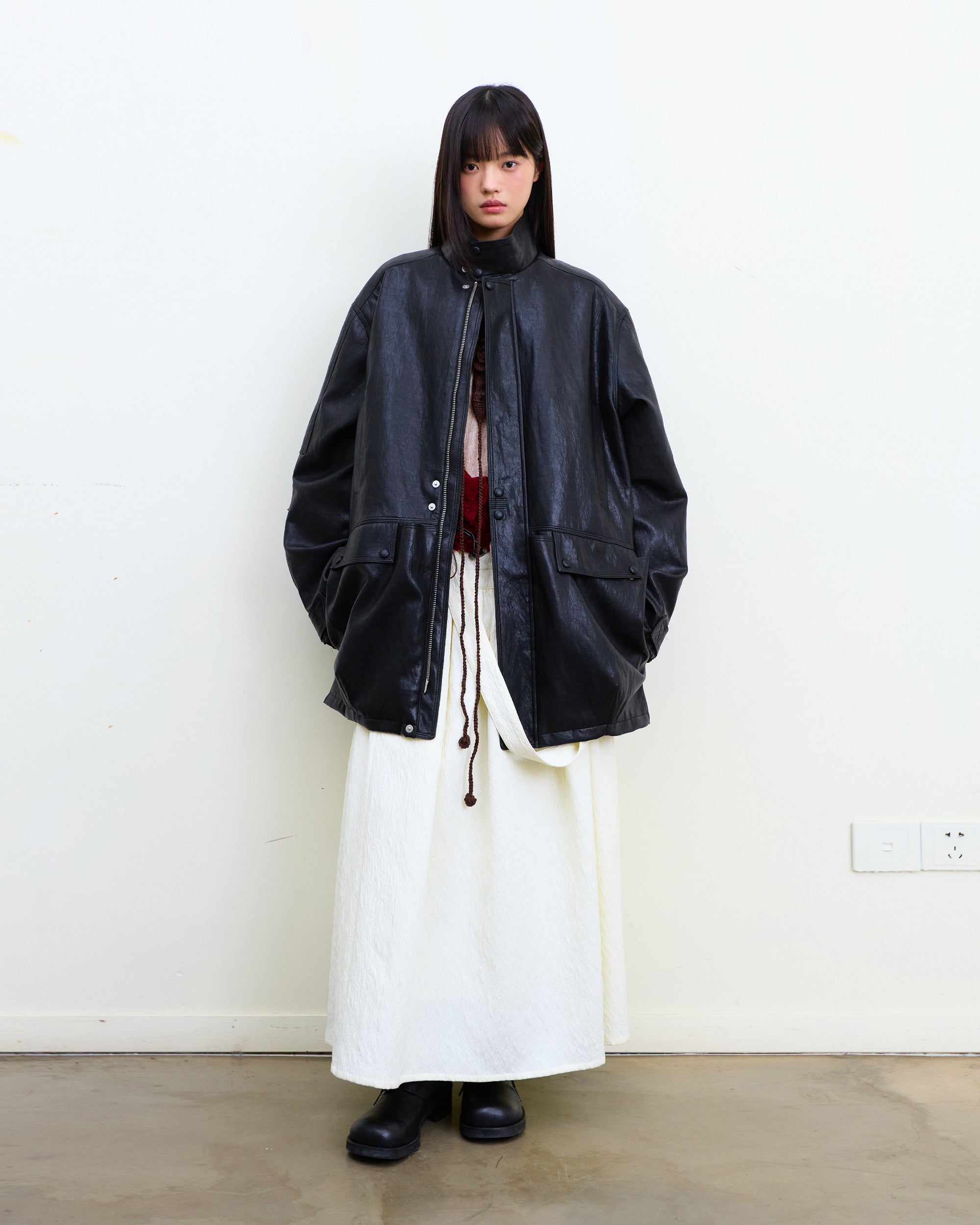 NEVERSEEZ Diagonal Strap Jacquard Umbrella Skirt