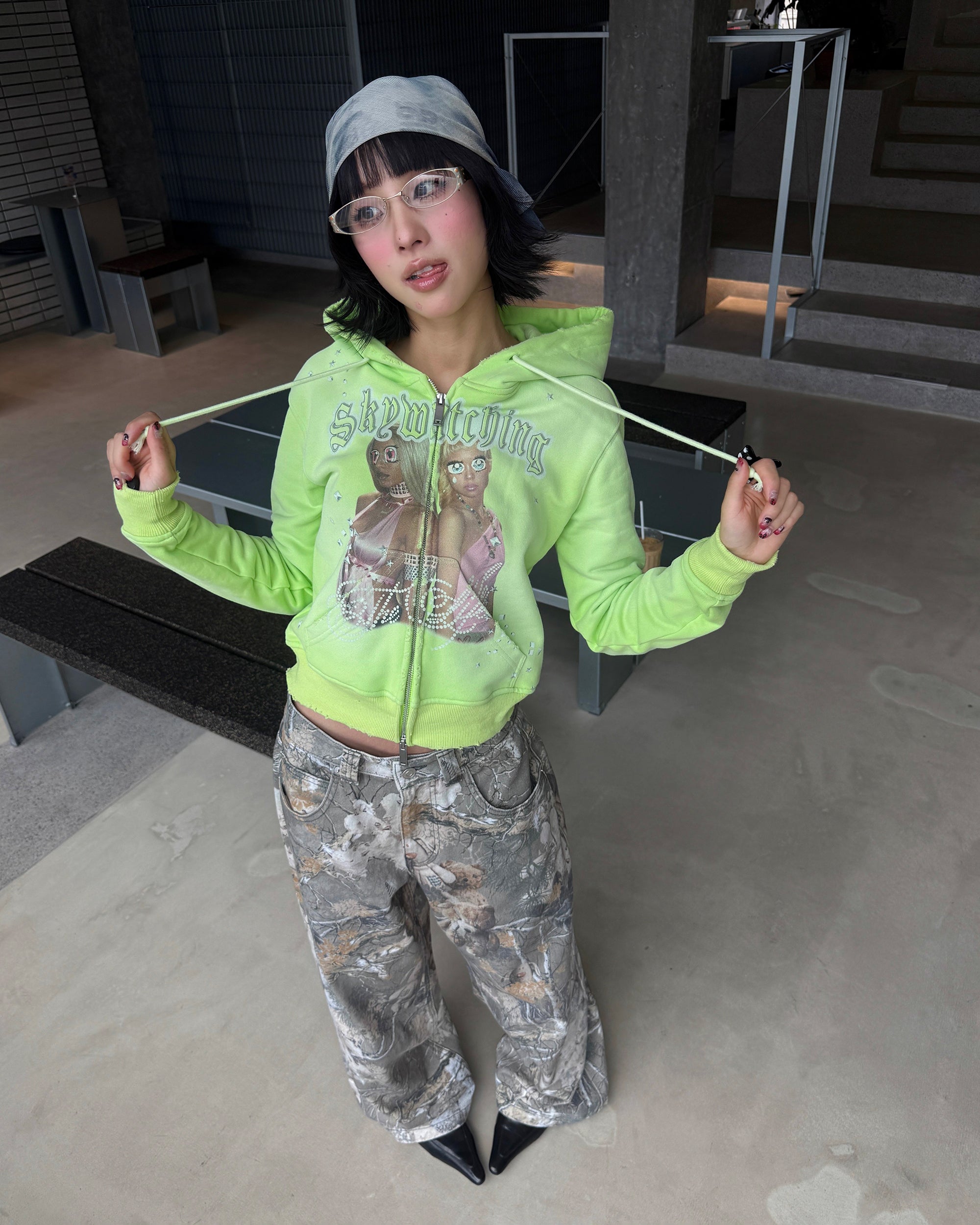 WII WIL Retro Teddy Print Camo Teddy Straight Jeans