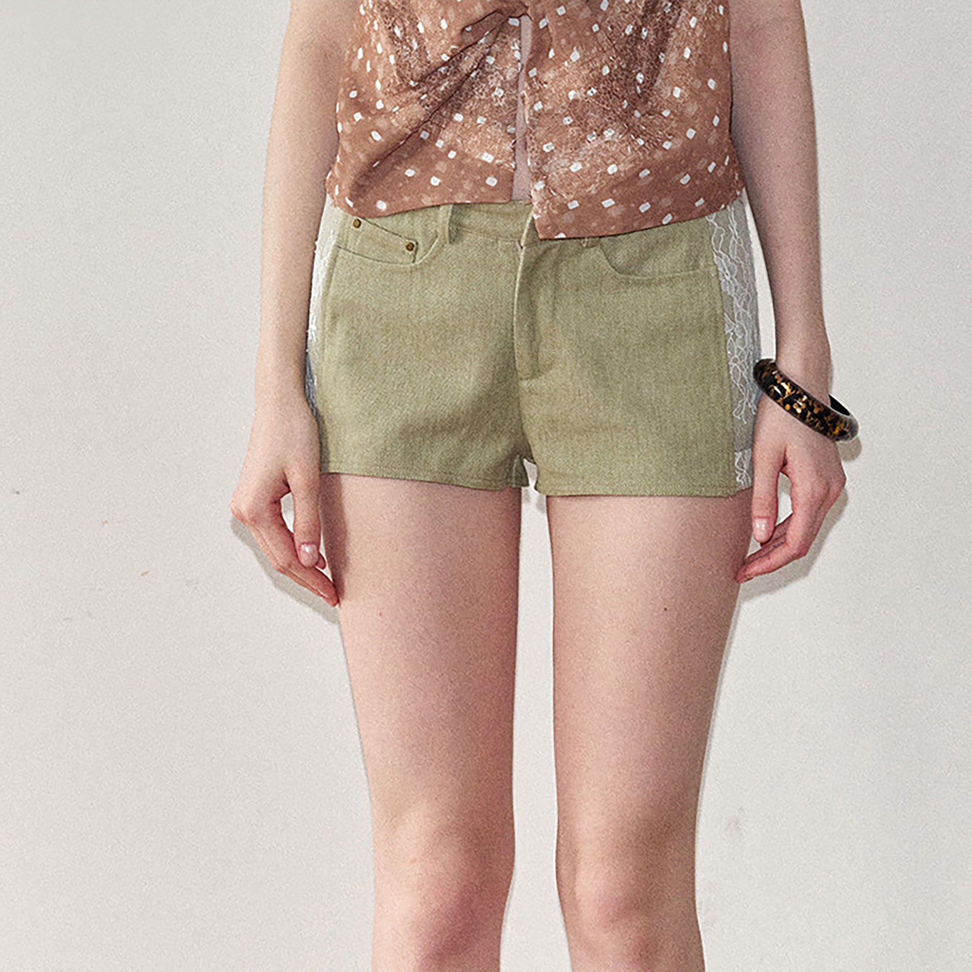 THE NEVERMORE Lace-Spliced Fitted Shorts