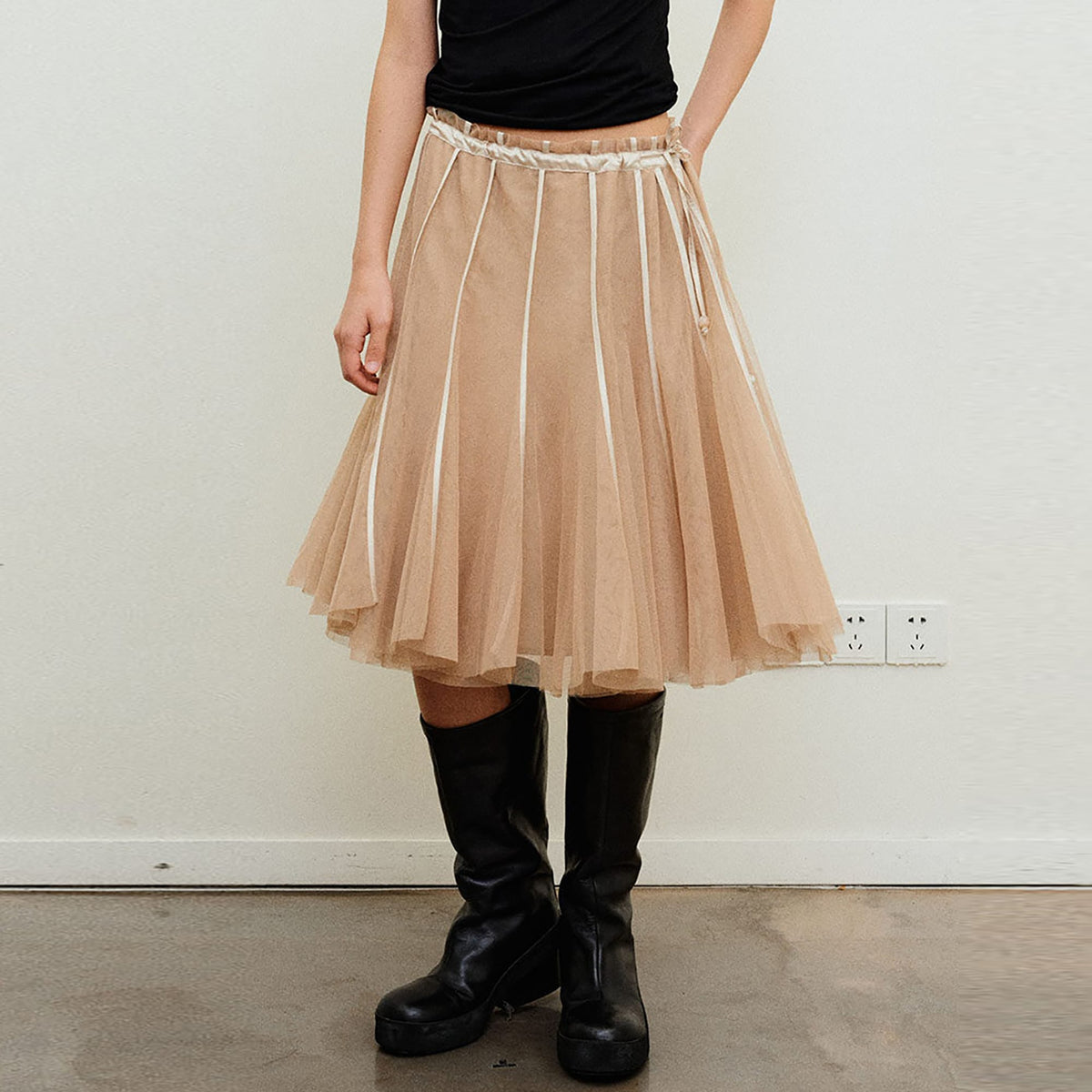 NEVERSEEZ Layered Tulle Pleated Midi Skirt
