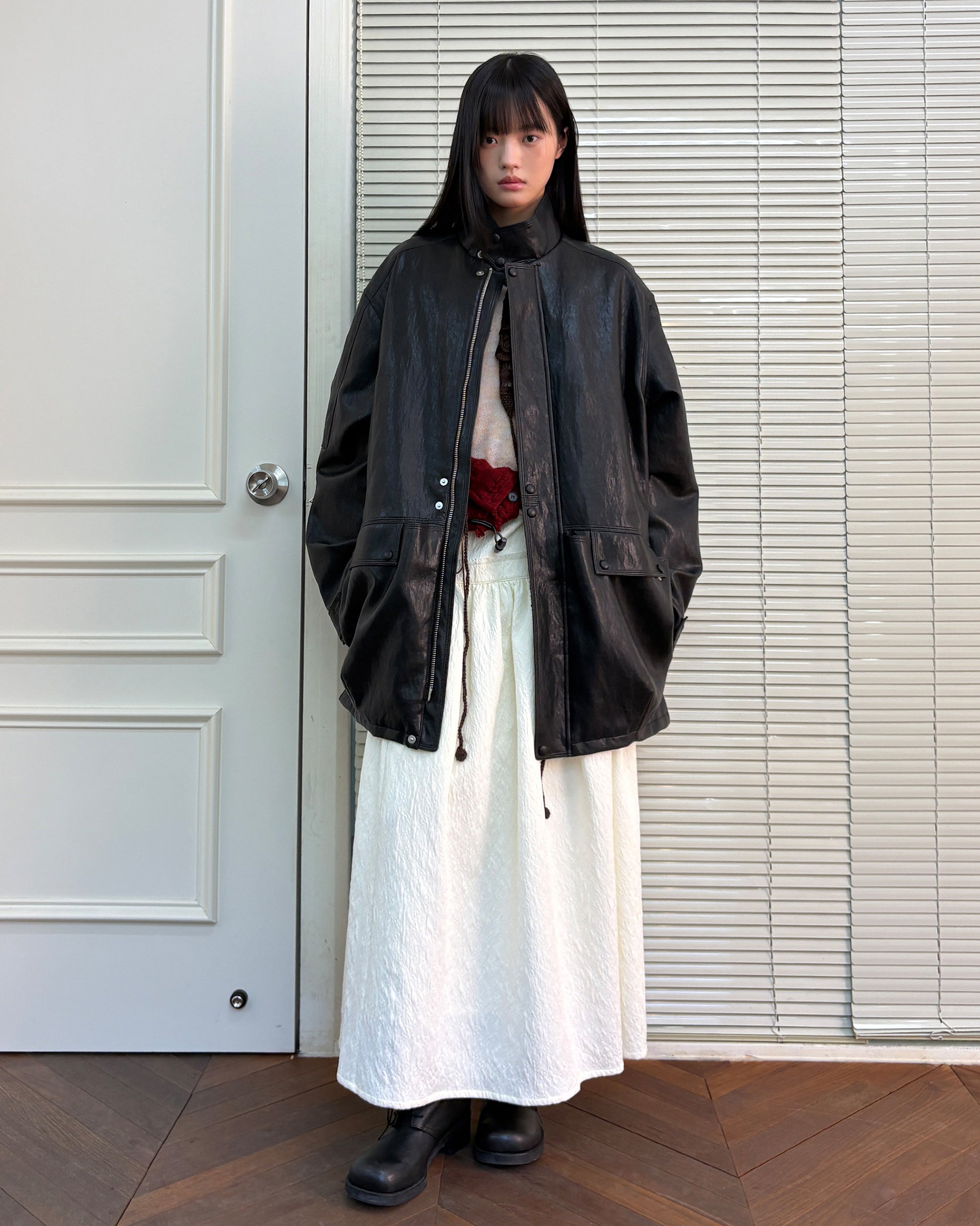NEVERSEEZ Diagonal Strap Jacquard Umbrella Skirt
