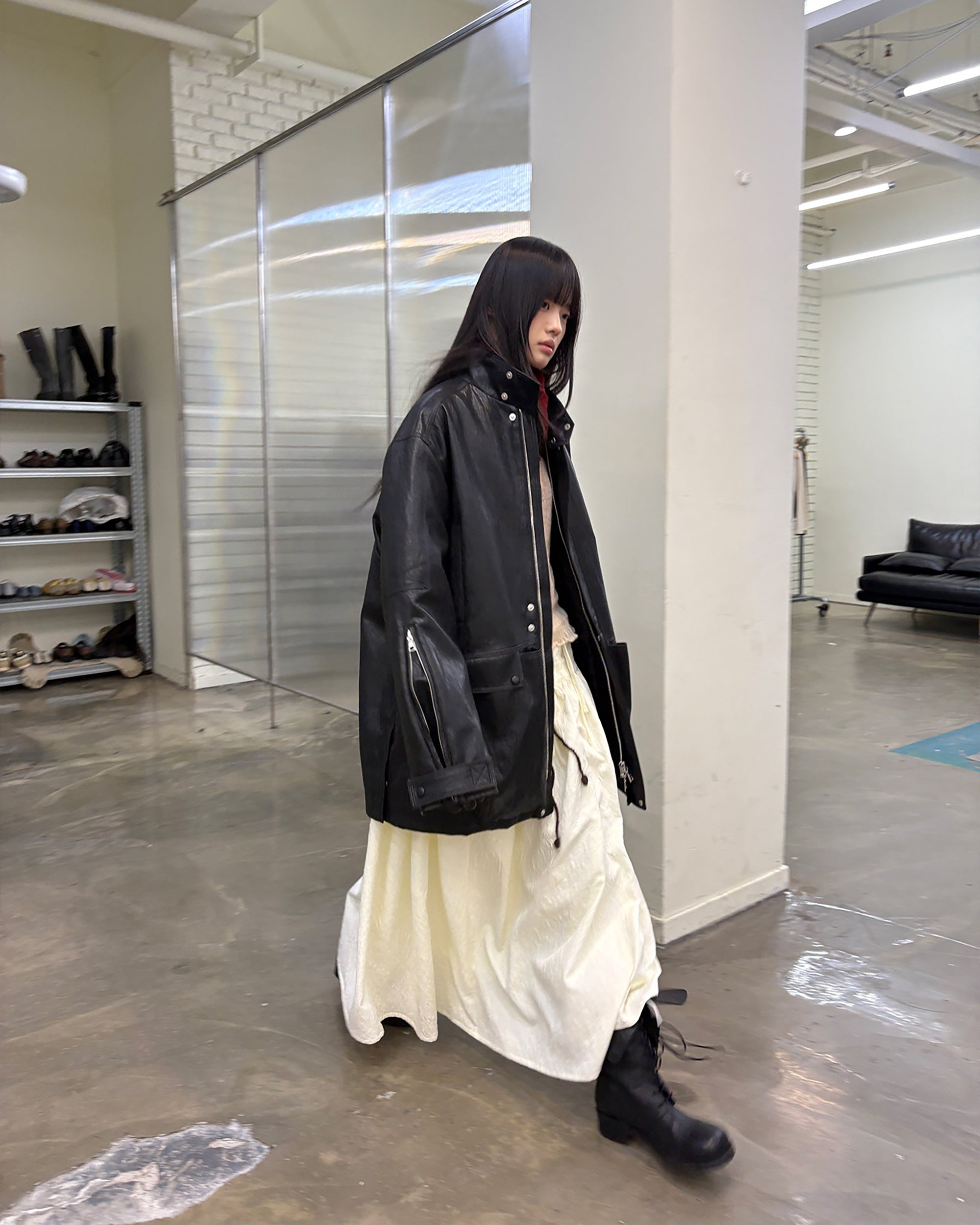 NEVERSEEZ Diagonal Strap Jacquard Umbrella Skirt