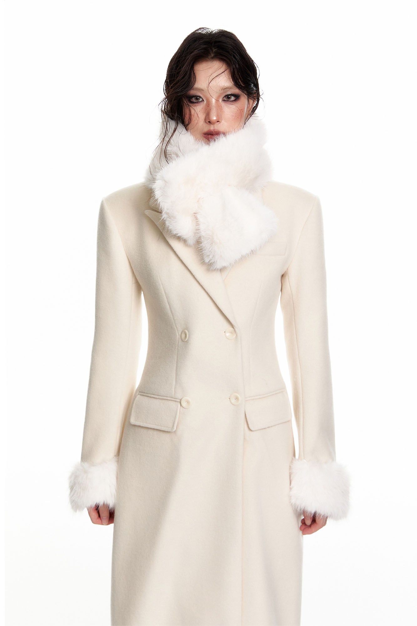WHYNOTDANCE Faux-Fur Trim Hourglass Coat