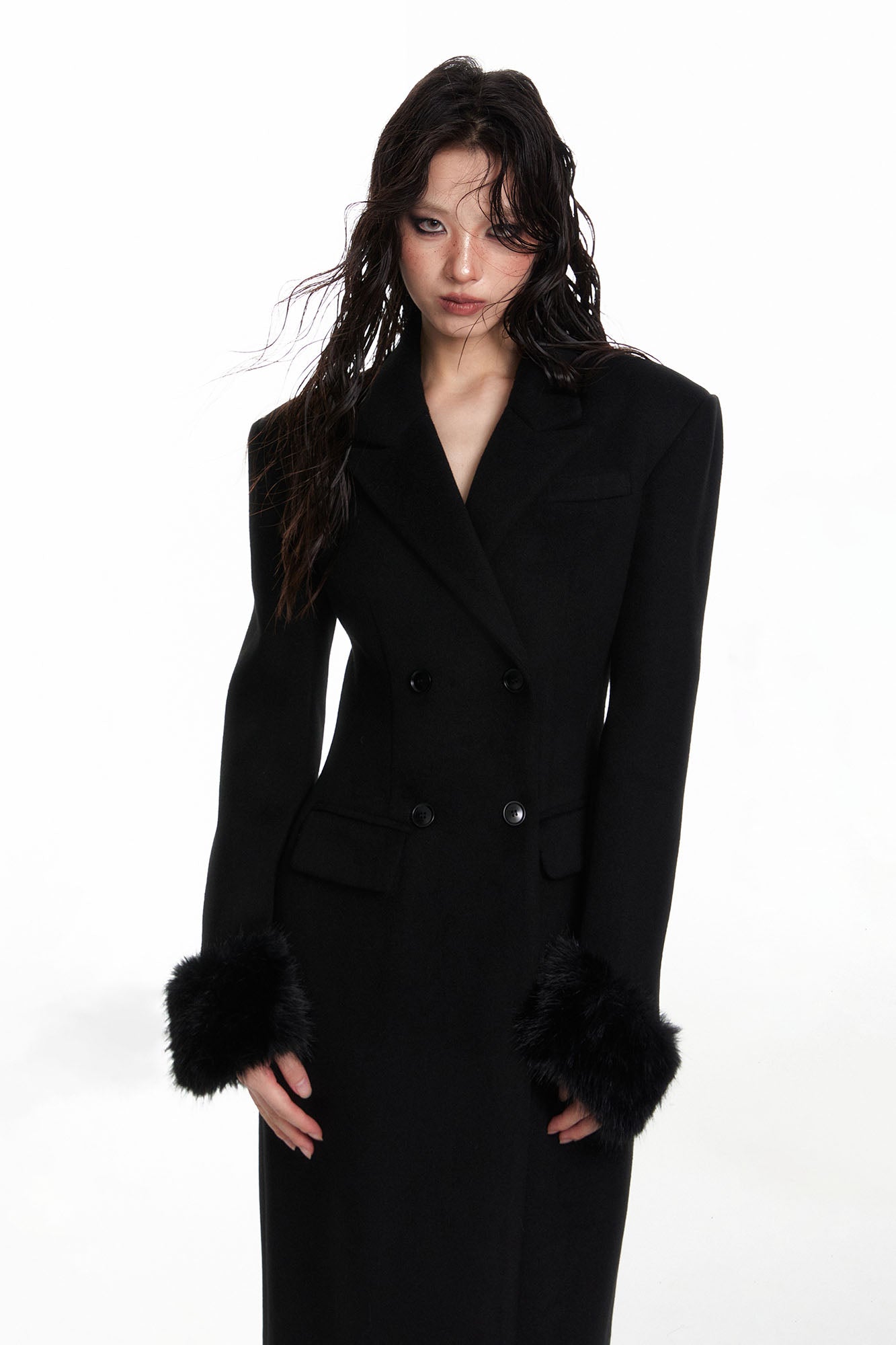WHYNOTDANCE Faux-Fur Trim Hourglass Coat