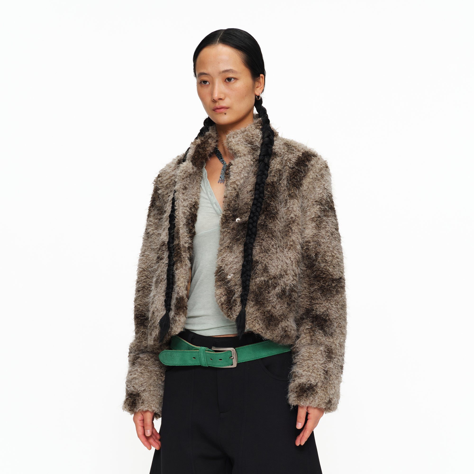 OINIMI Shaggy Tie-Dyed Cropped Jacket