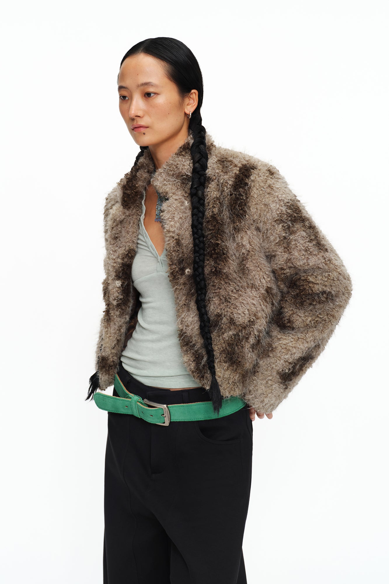 OINIMI Shaggy Tie-Dyed Cropped Jacket