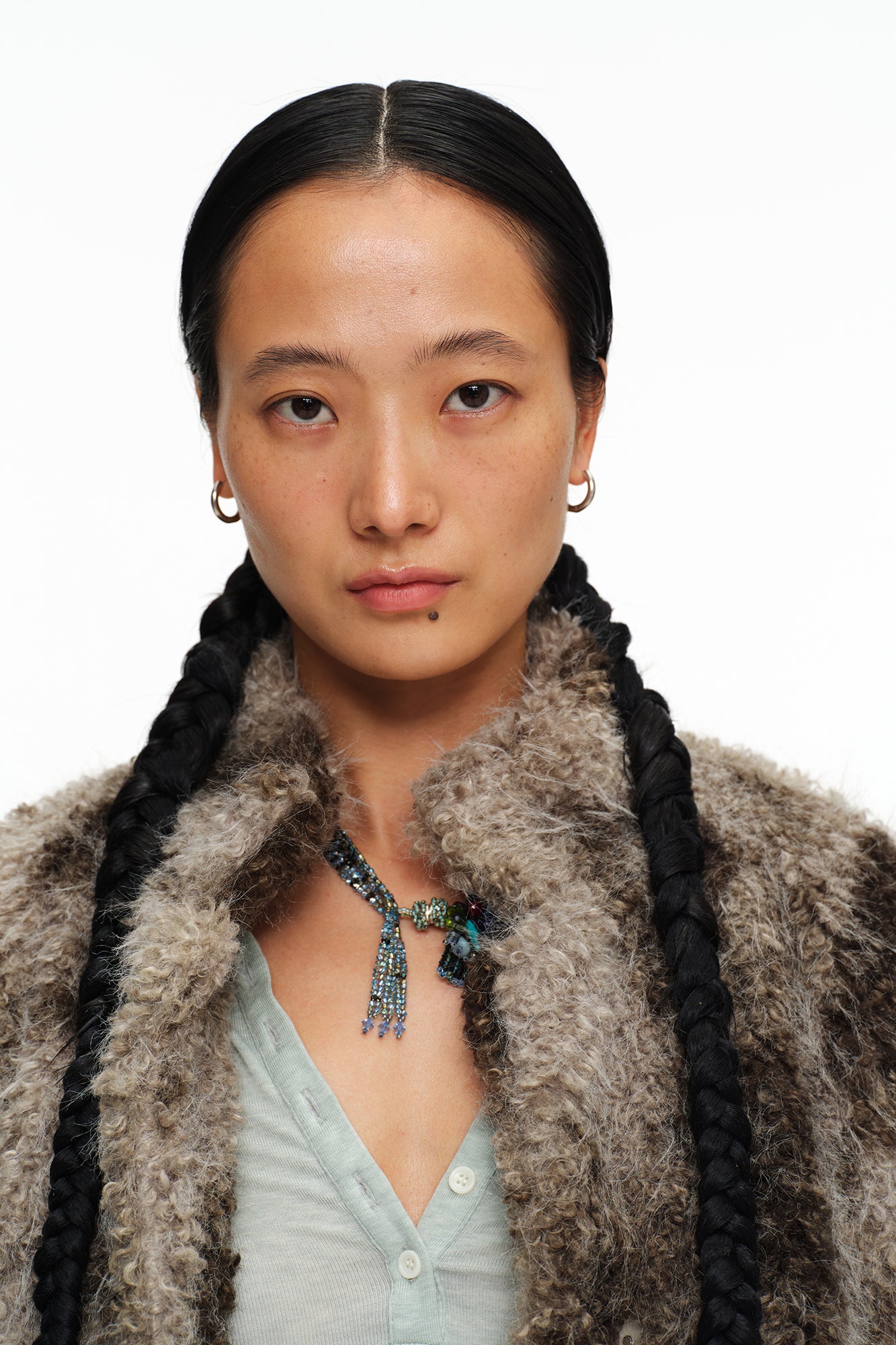 OINIMI Shaggy Tie-Dyed Cropped Jacket