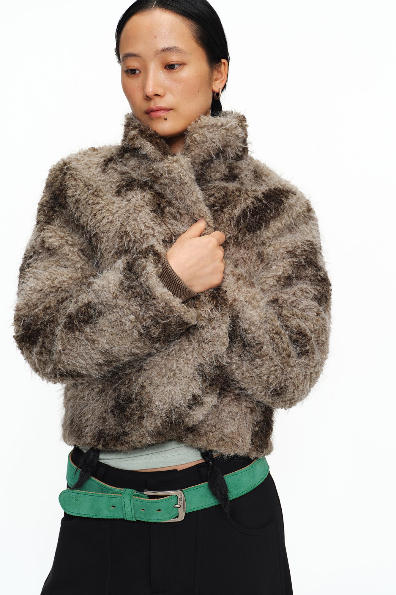 OINIMI Shaggy Tie-Dyed Cropped Jacket