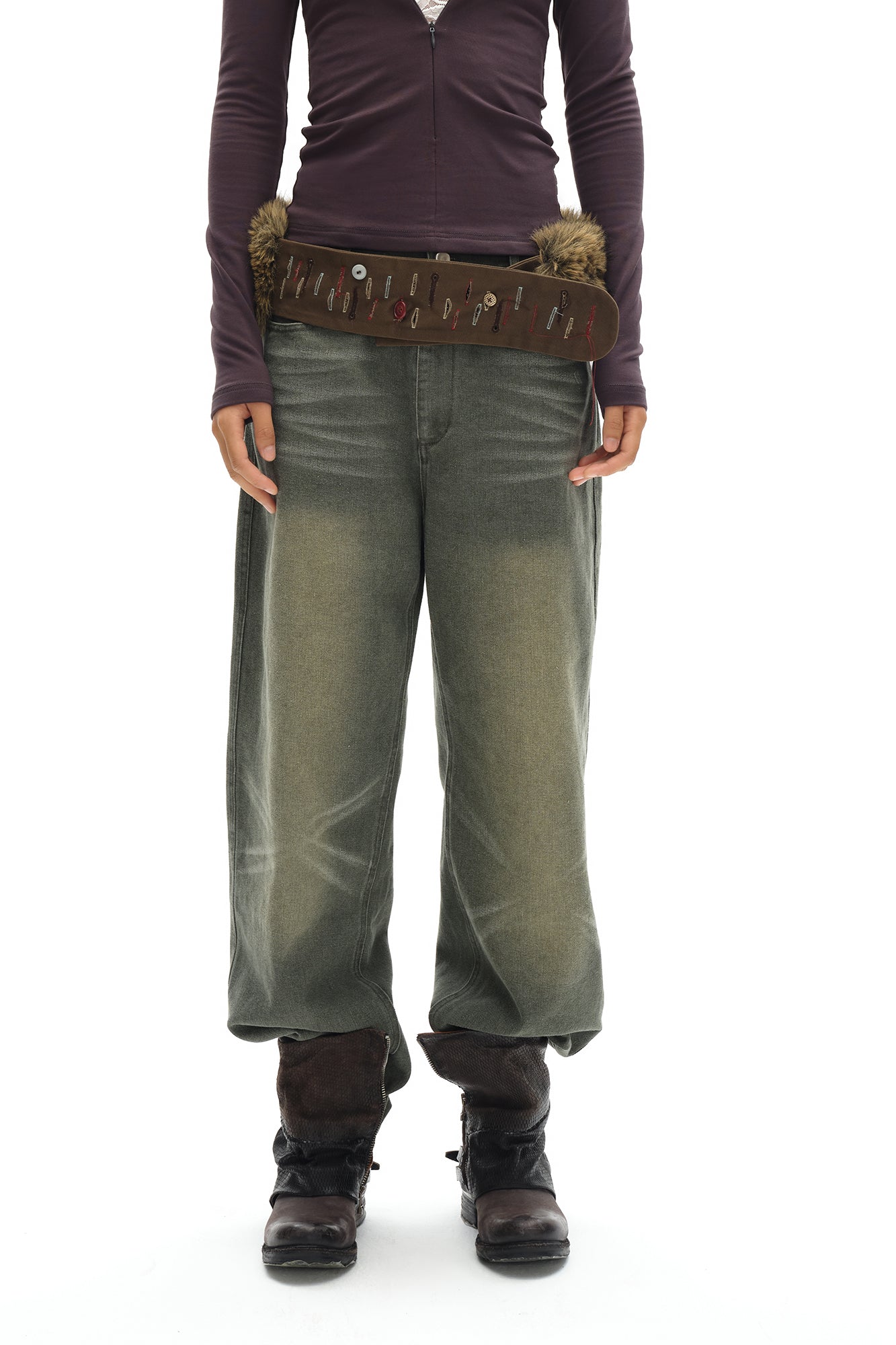 OINIMI Multi-Use Faux Fur Embroidered Belt