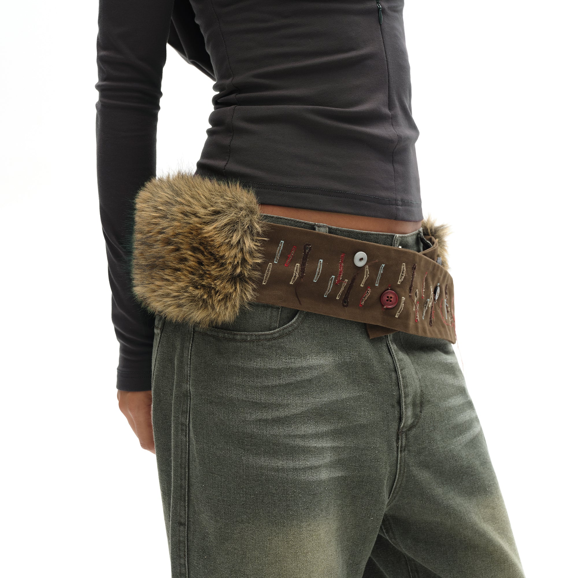 OINIMI Multi-Use Faux Fur Embroidered Belt