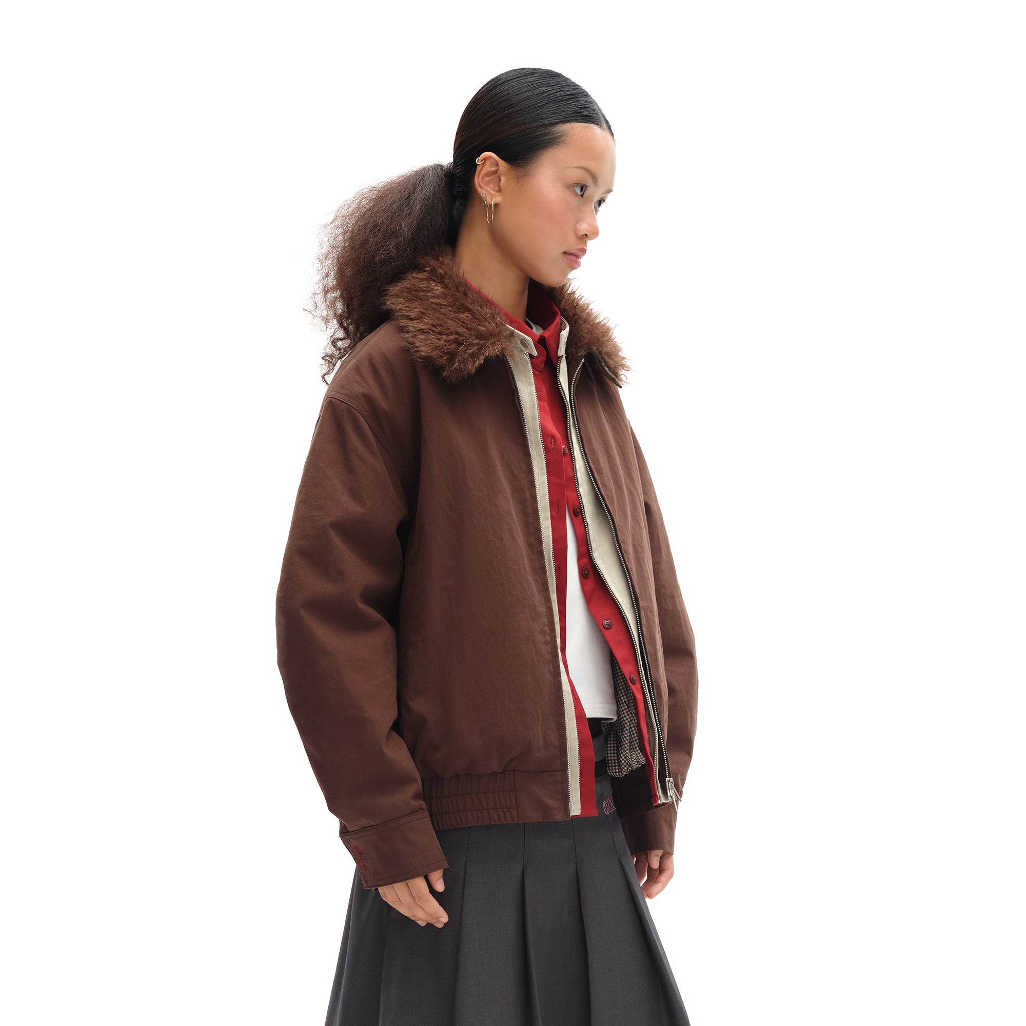 OINIMI Layered Detachable Faux-Fur Harrington Jacket