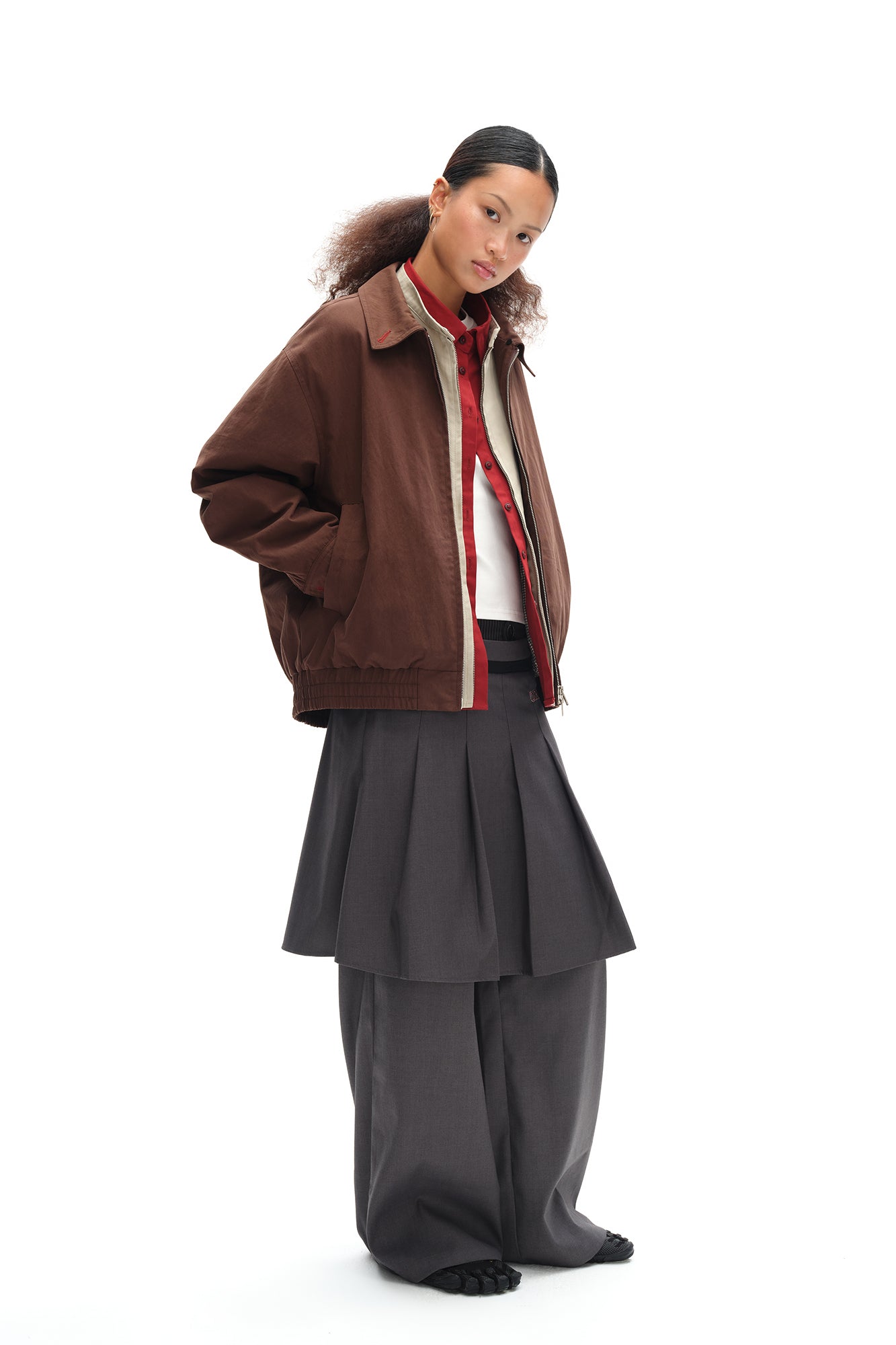 OINIMI Layered Detachable Faux-Fur Harrington Jacket