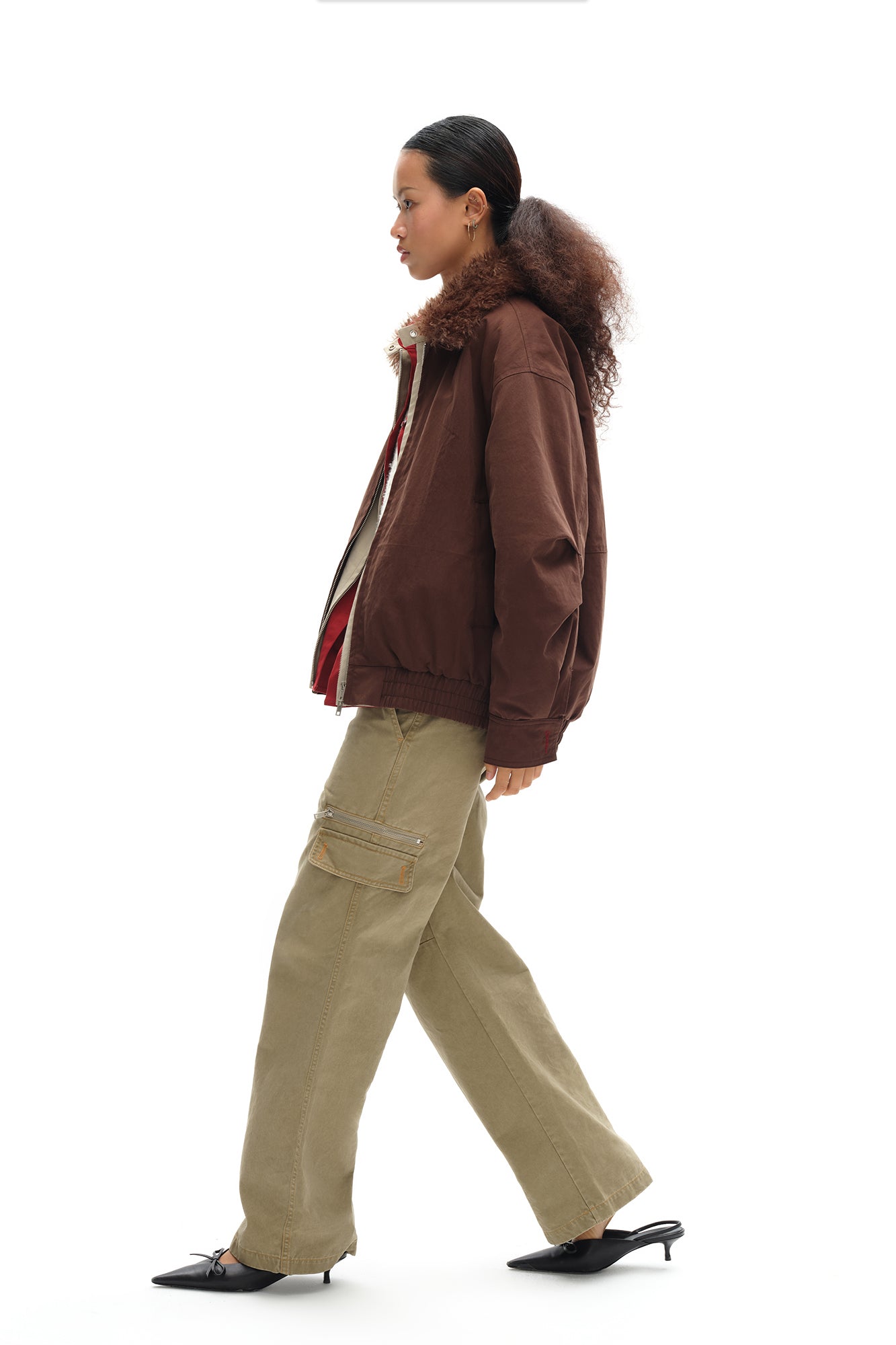 OINIMI Layered Detachable Faux-Fur Harrington Jacket