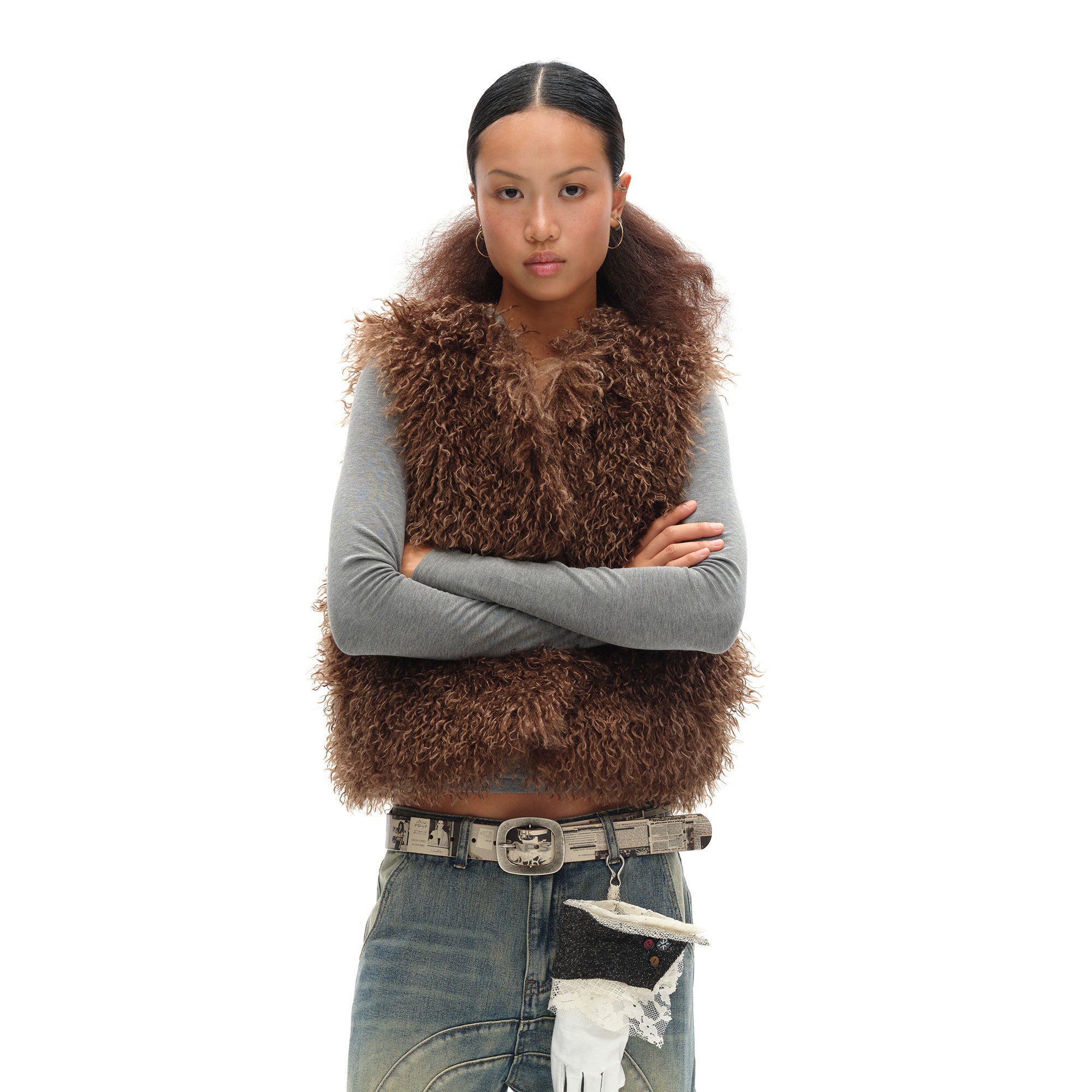 OINIMI Reversible Plaid-Lined Faux Fur Vest